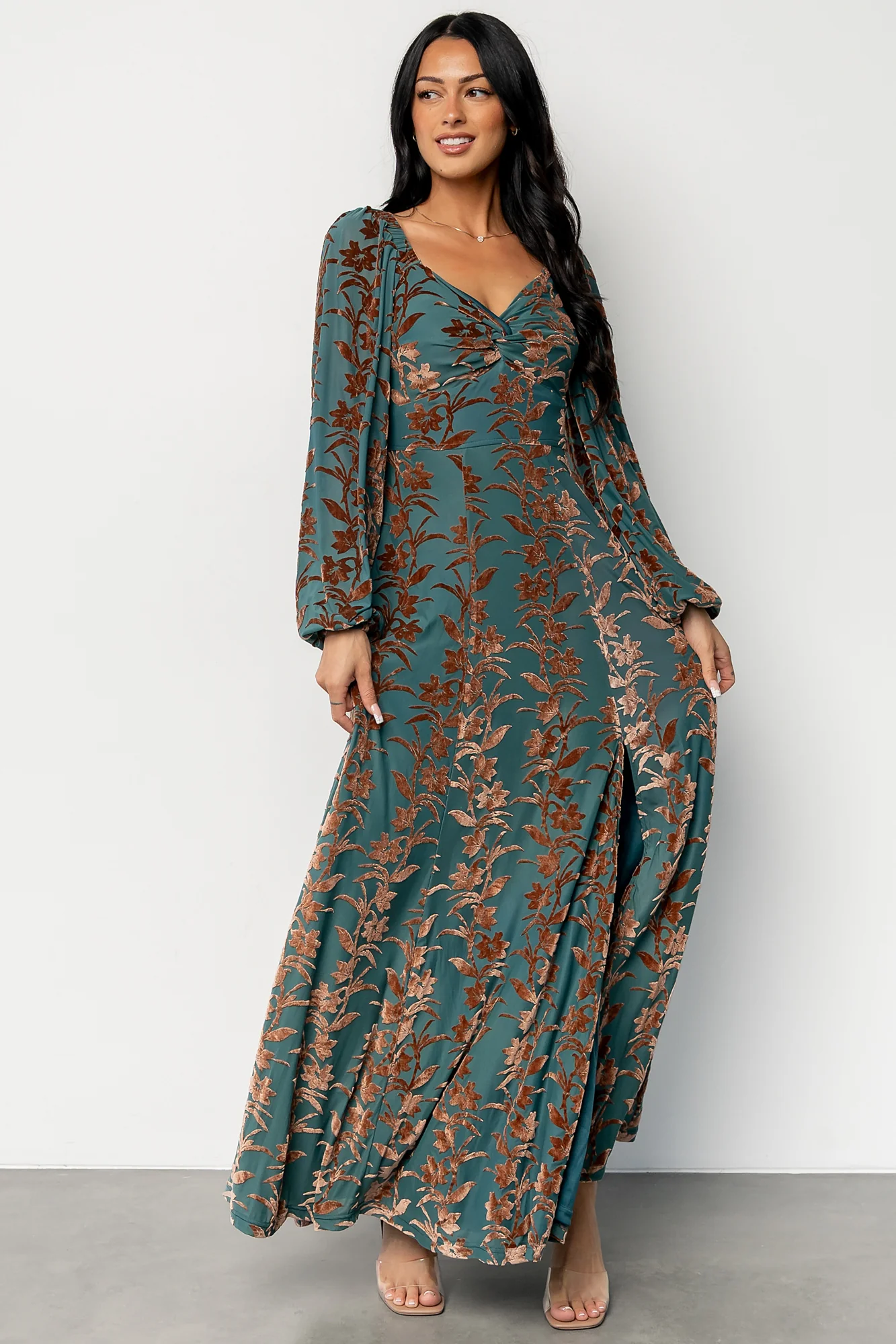 Aurora Velvet Maxi Dress | Jade + Bronze Floral
