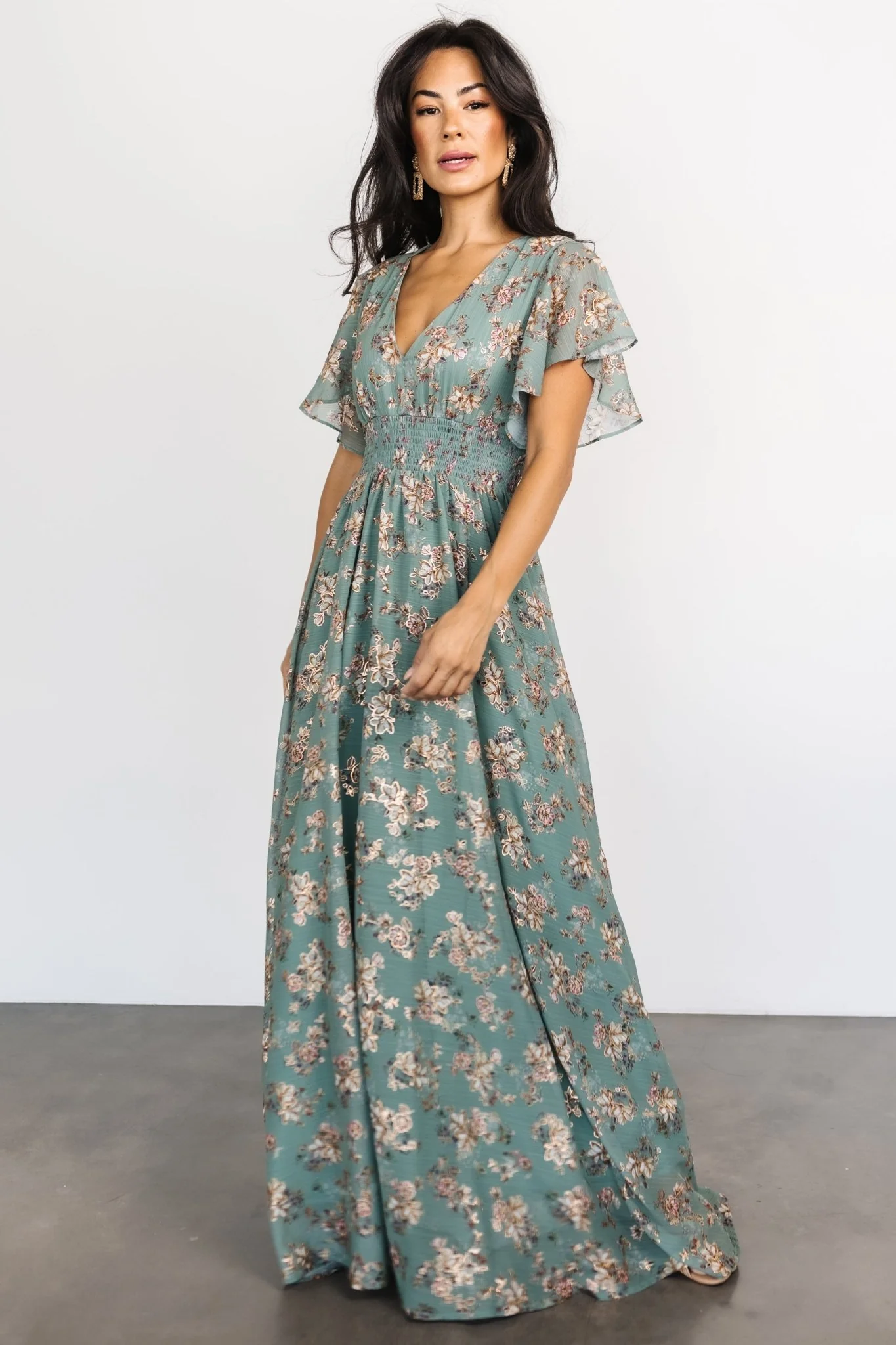 Lynlee Metallic Maxi Dress | Eucalyptus