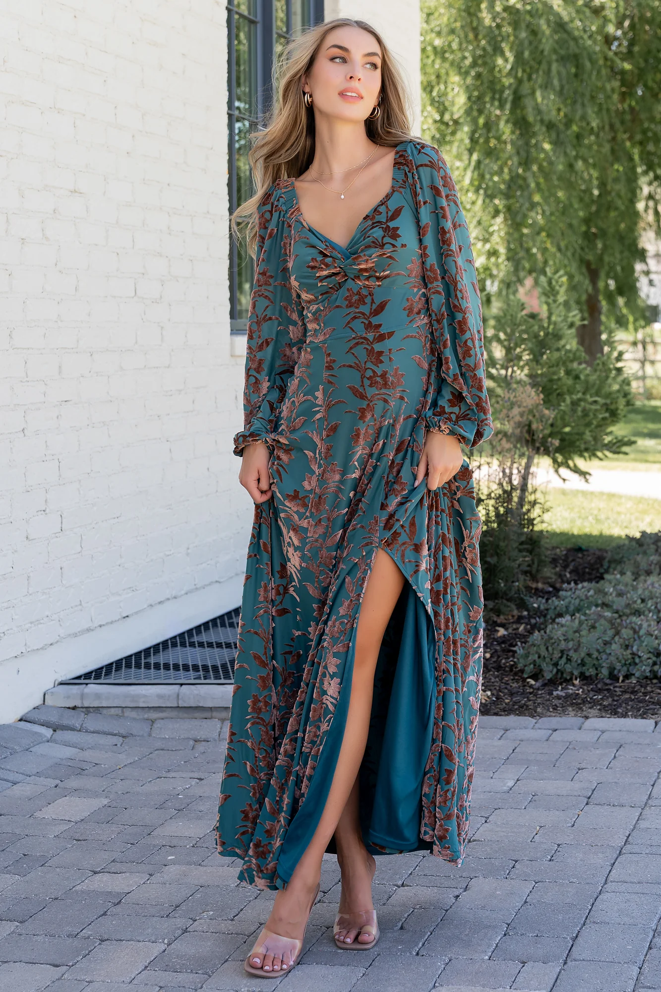 Aurora Velvet Maxi Dress | Jade + Bronze Floral
