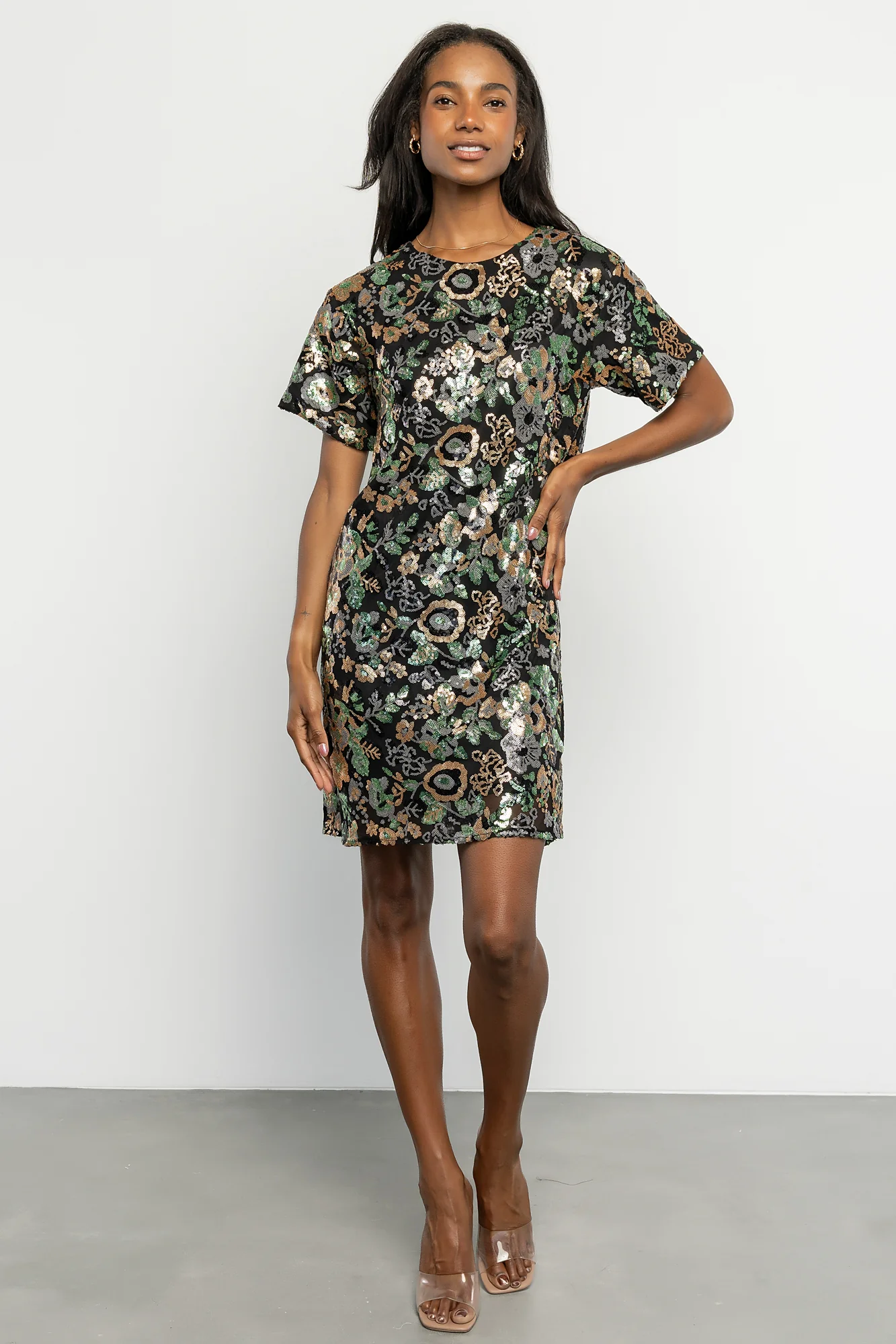 Squires Sequin Short Dress | Black + Green Multi