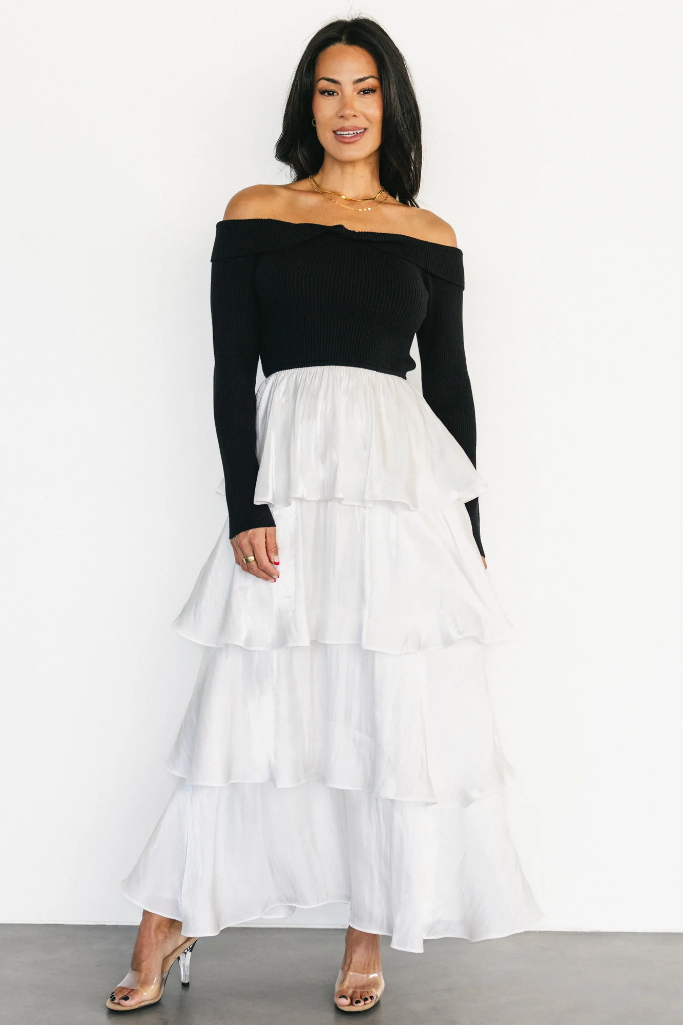 Maelie Tiered Maxi Dress | Black + White