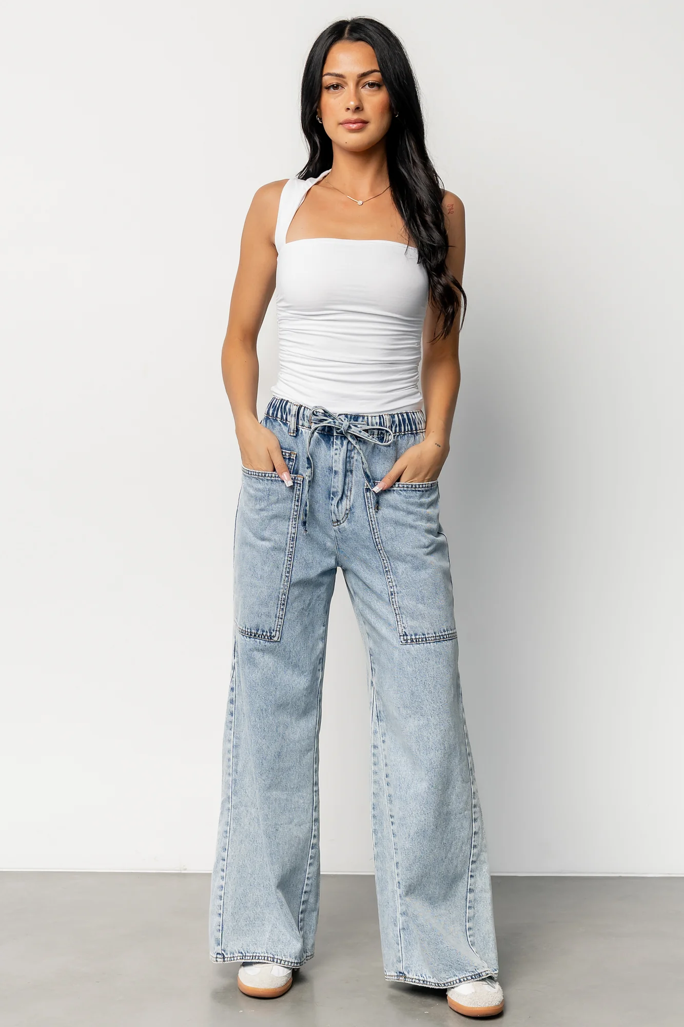Skyler Drawstring Wide Leg Jeans | Light Wash