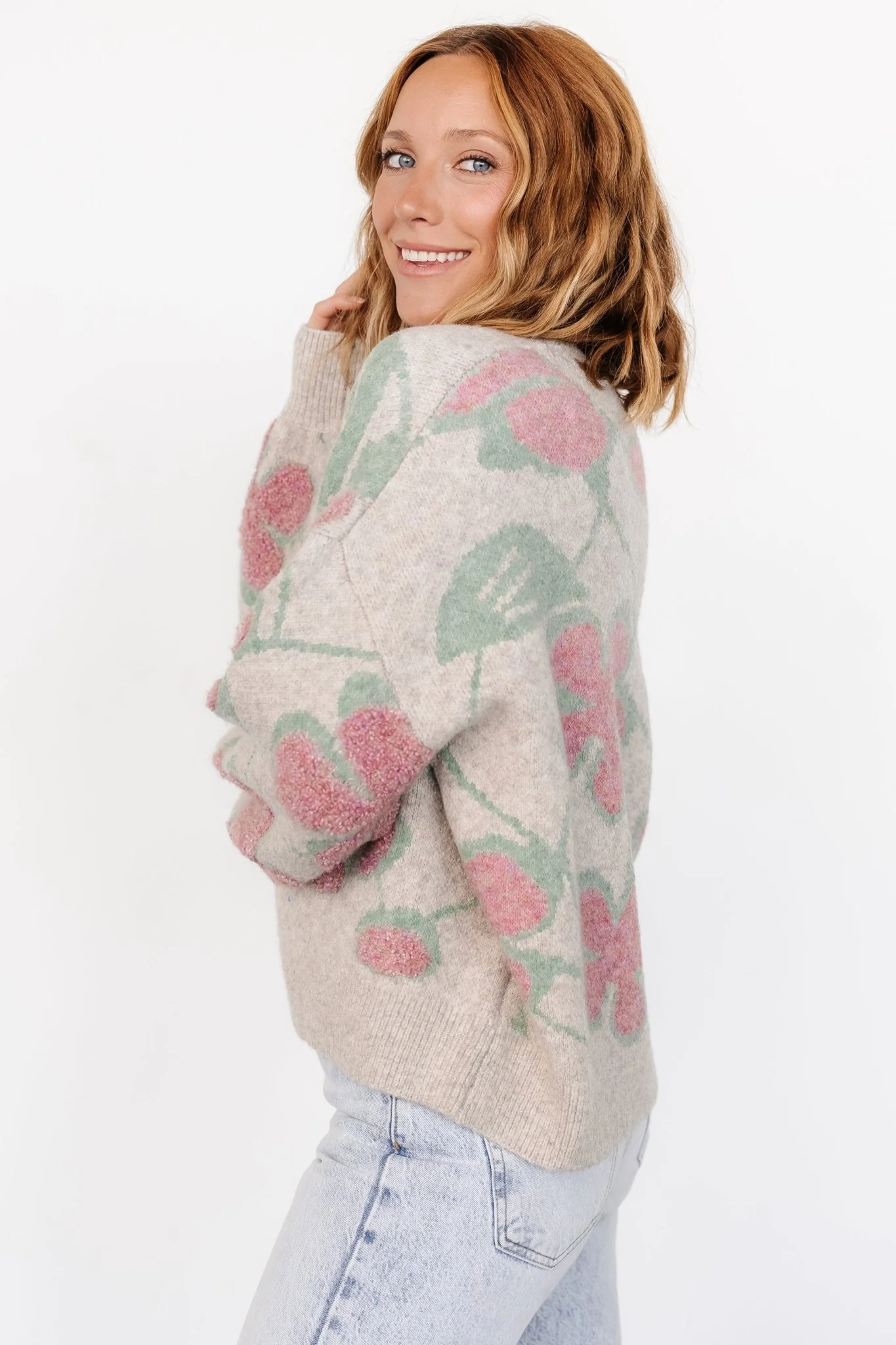 Lisbeth Flower Sweater | Green + Pink