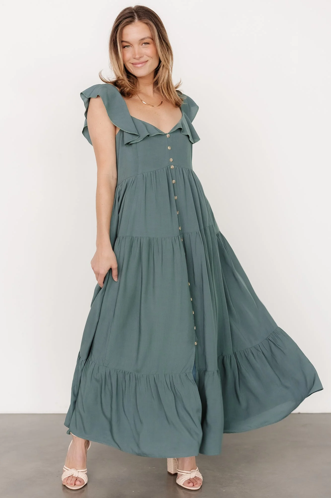 Ellie Ruffle Top Dress | Deep Teal