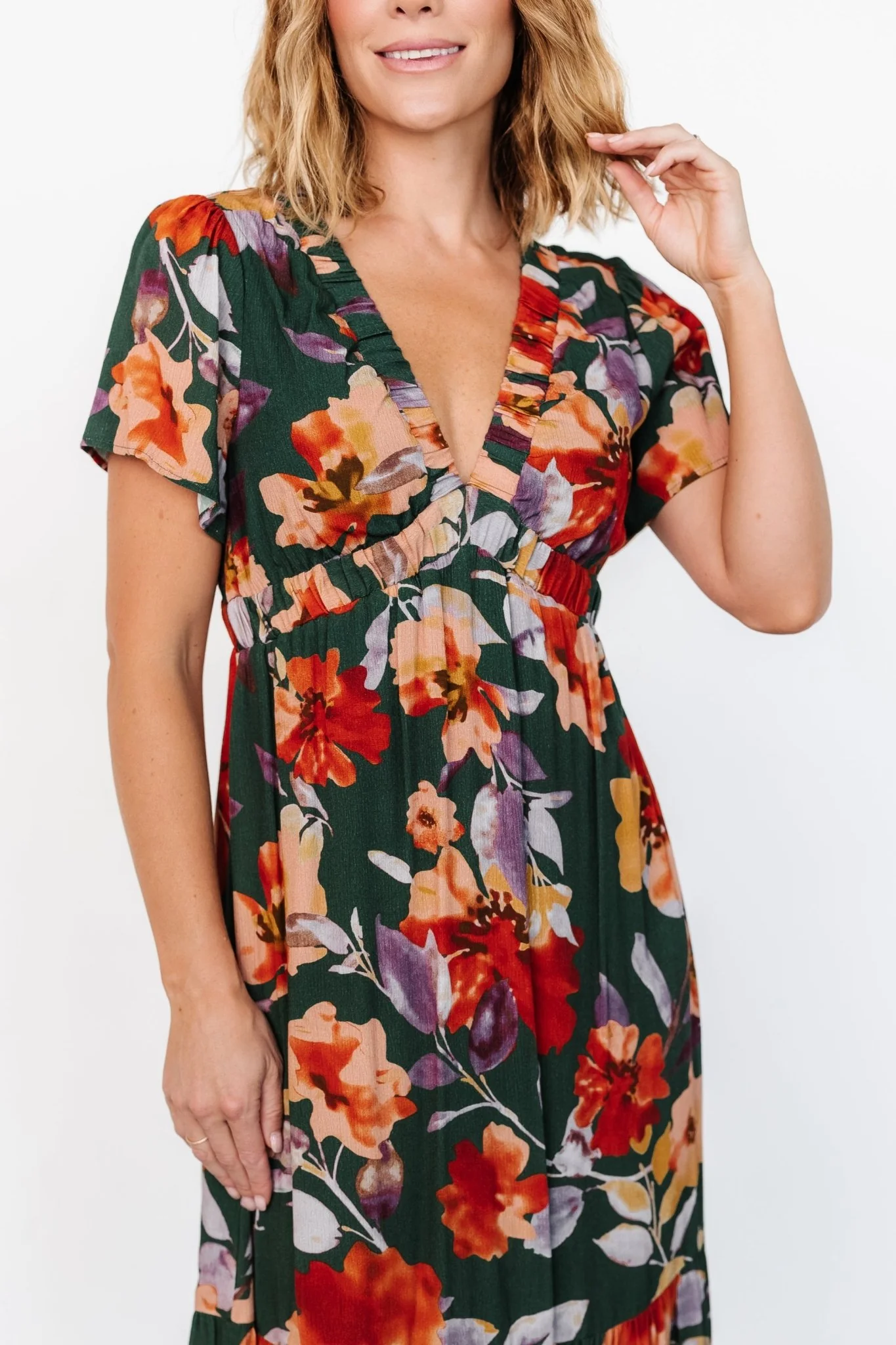 Cassie Short Sleeve Dress | Dark Green Floral