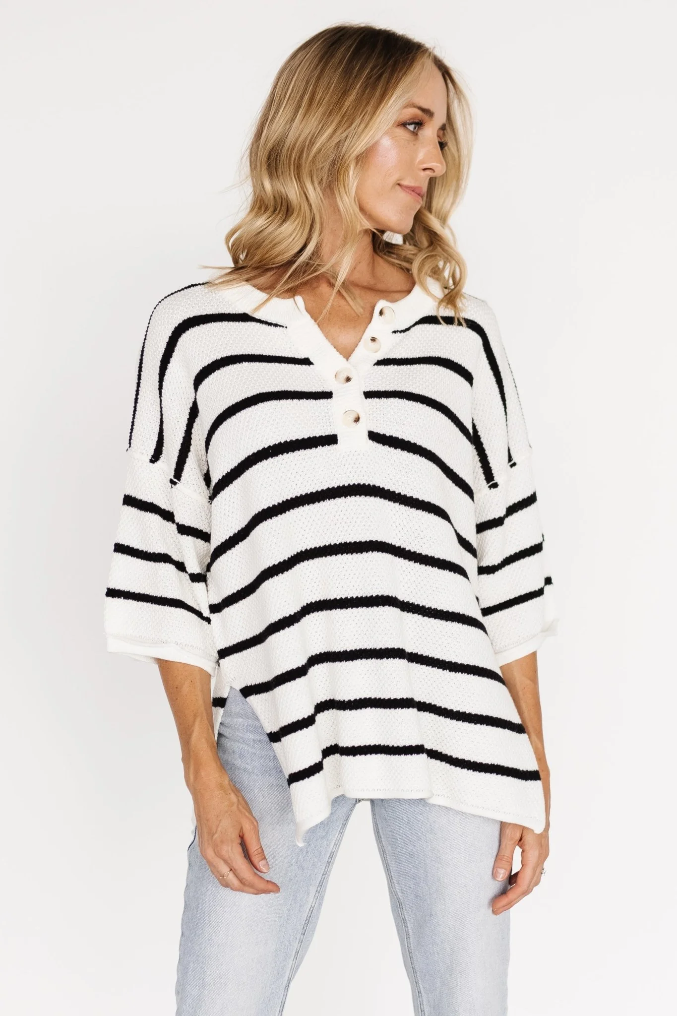 Maddock Knit Top | Off White + Black