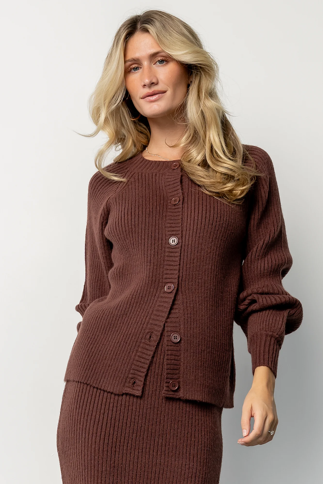 Blair Rib Knit Cardigan | Mahogany