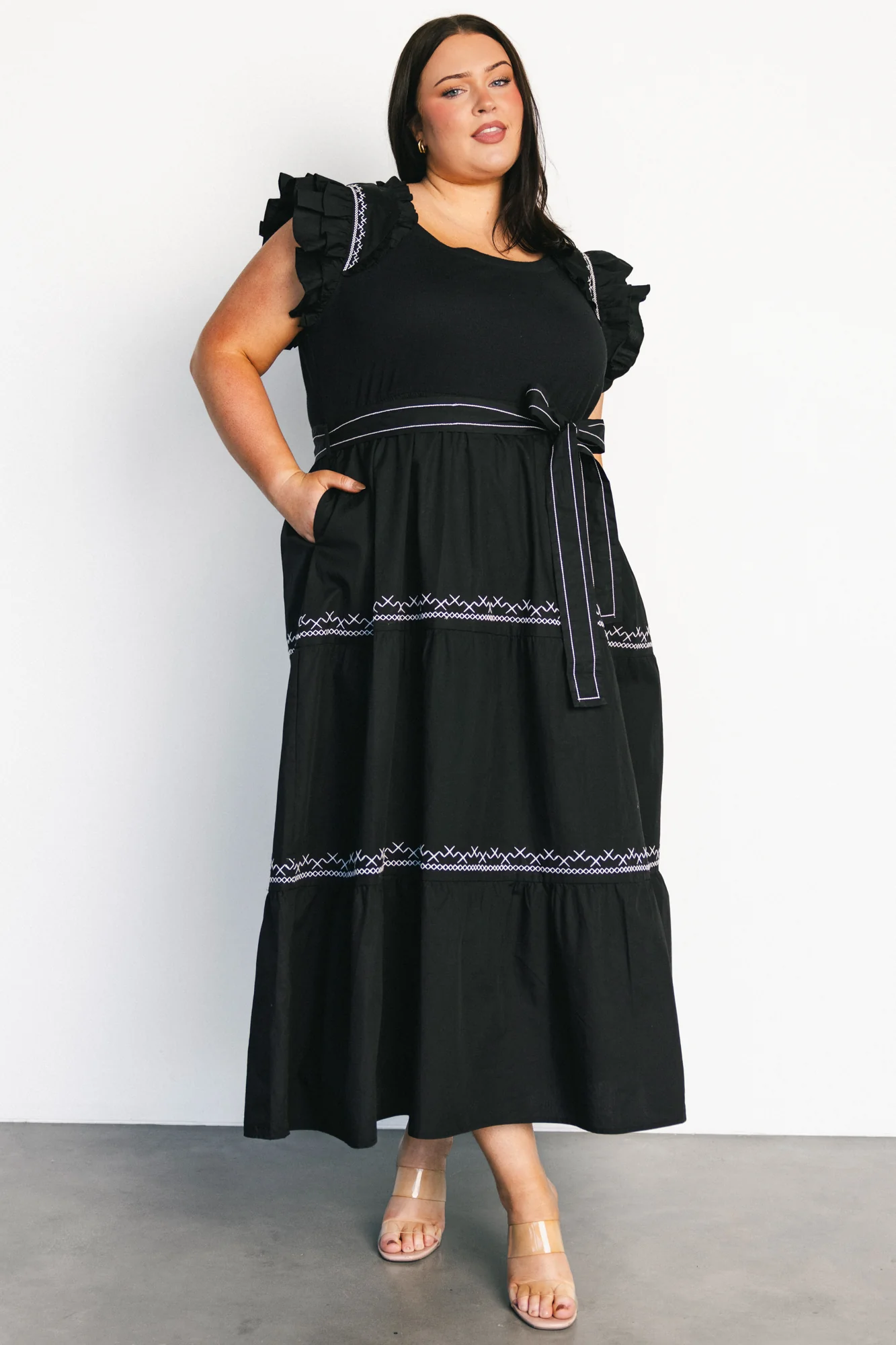 Elisa Embroidered Midi Dress | Black