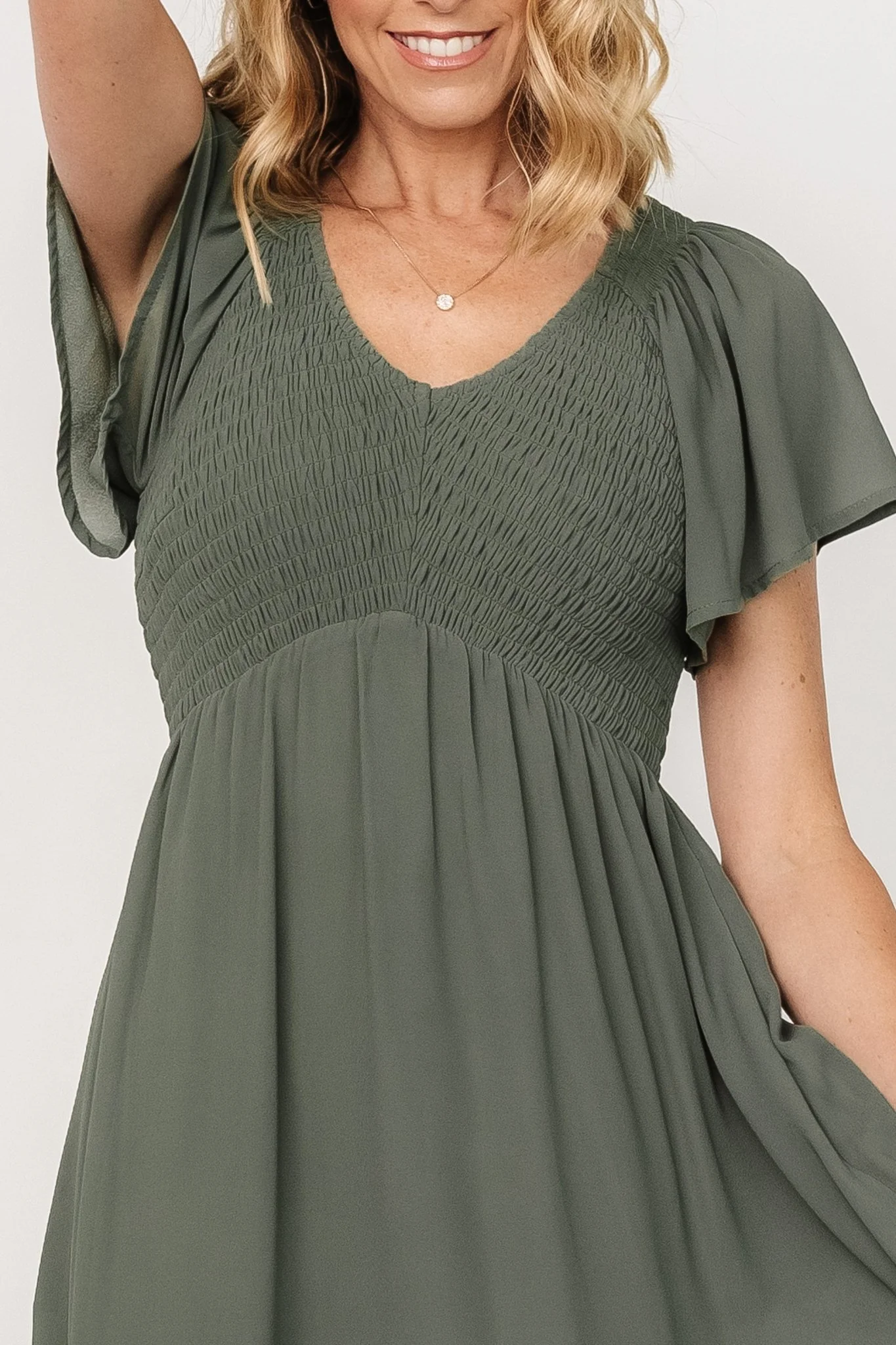 Monica Smocked Dress | Dark Sage