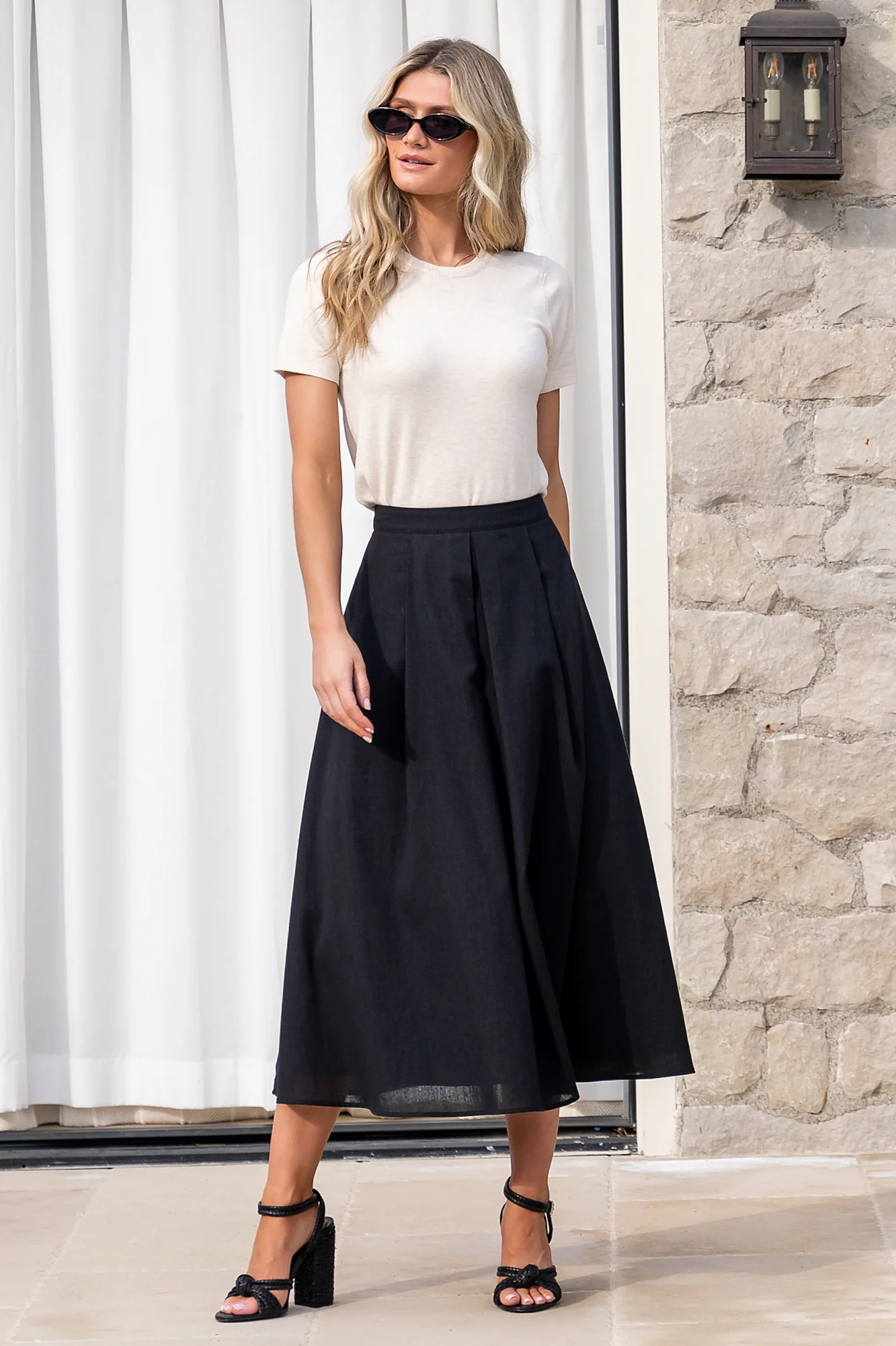 Katie Pleated Midi Skirt | Black