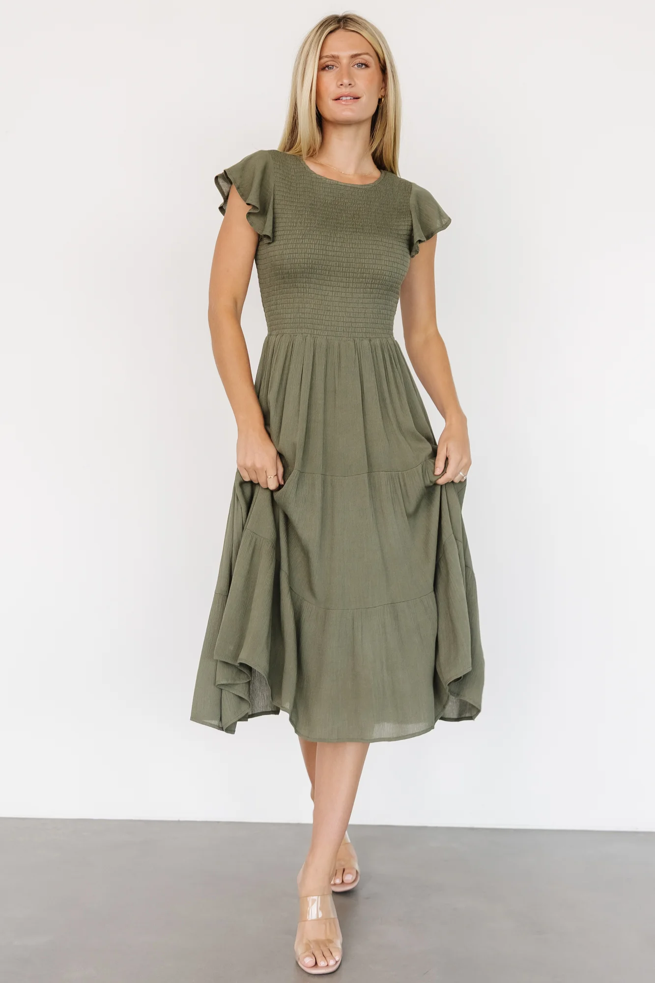 Loretta Smocked Midi Dress | Dark Sage