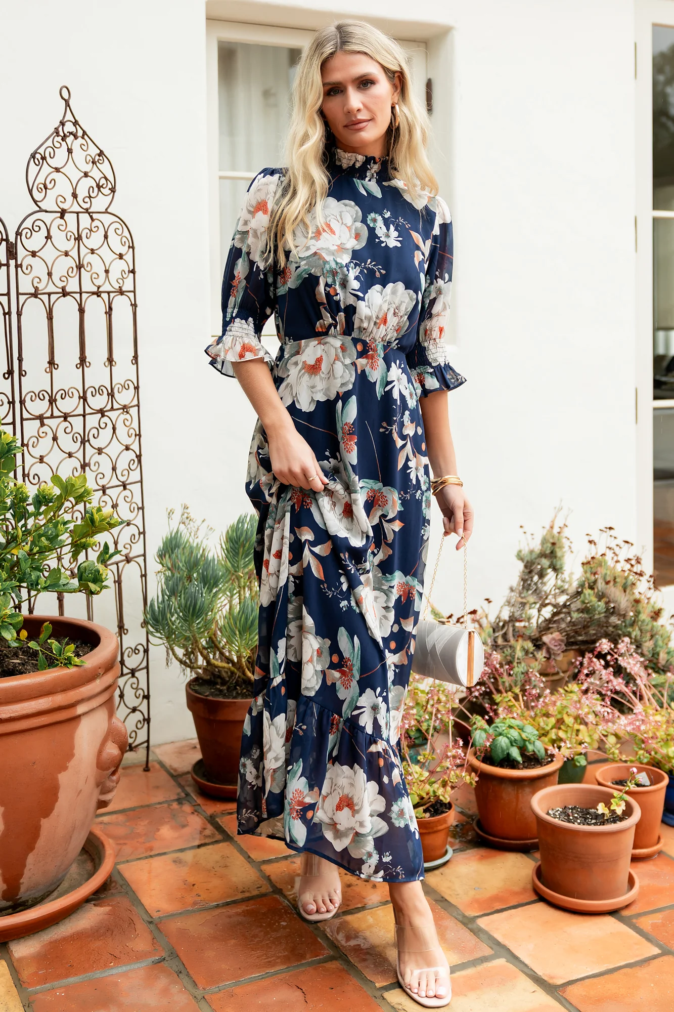 Marie Mock Neck Maxi Dress | Navy Floral