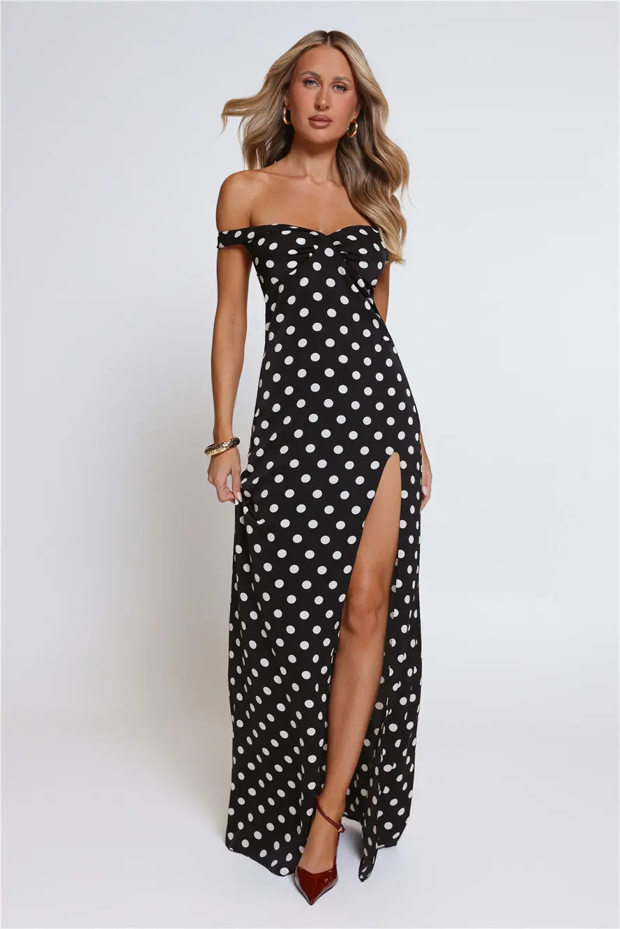Trending Live Off Shoulder Polka Dot Maxi Dress Black