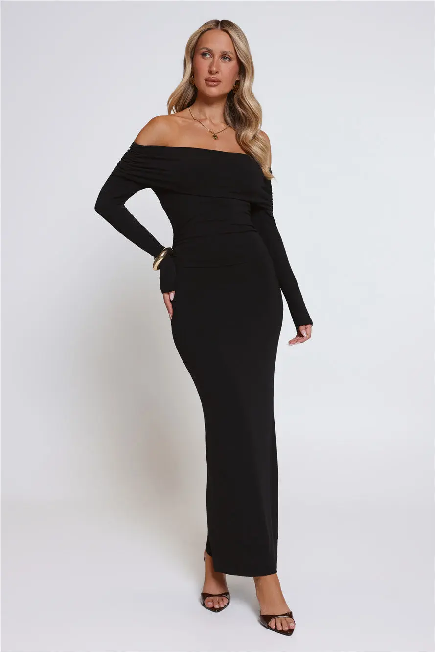 Mind Made Up Off Shoulder Long Sleeve Maxi Dress Black