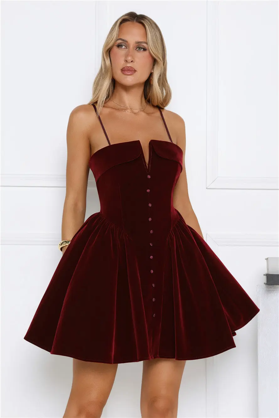 Fireside Luxe Velvet Mini Dress Wine