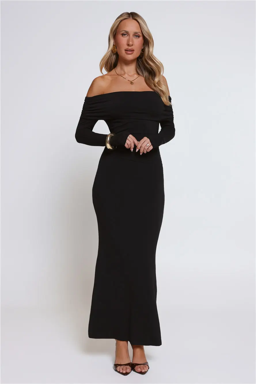 Mind Made Up Off Shoulder Long Sleeve Maxi Dress Black