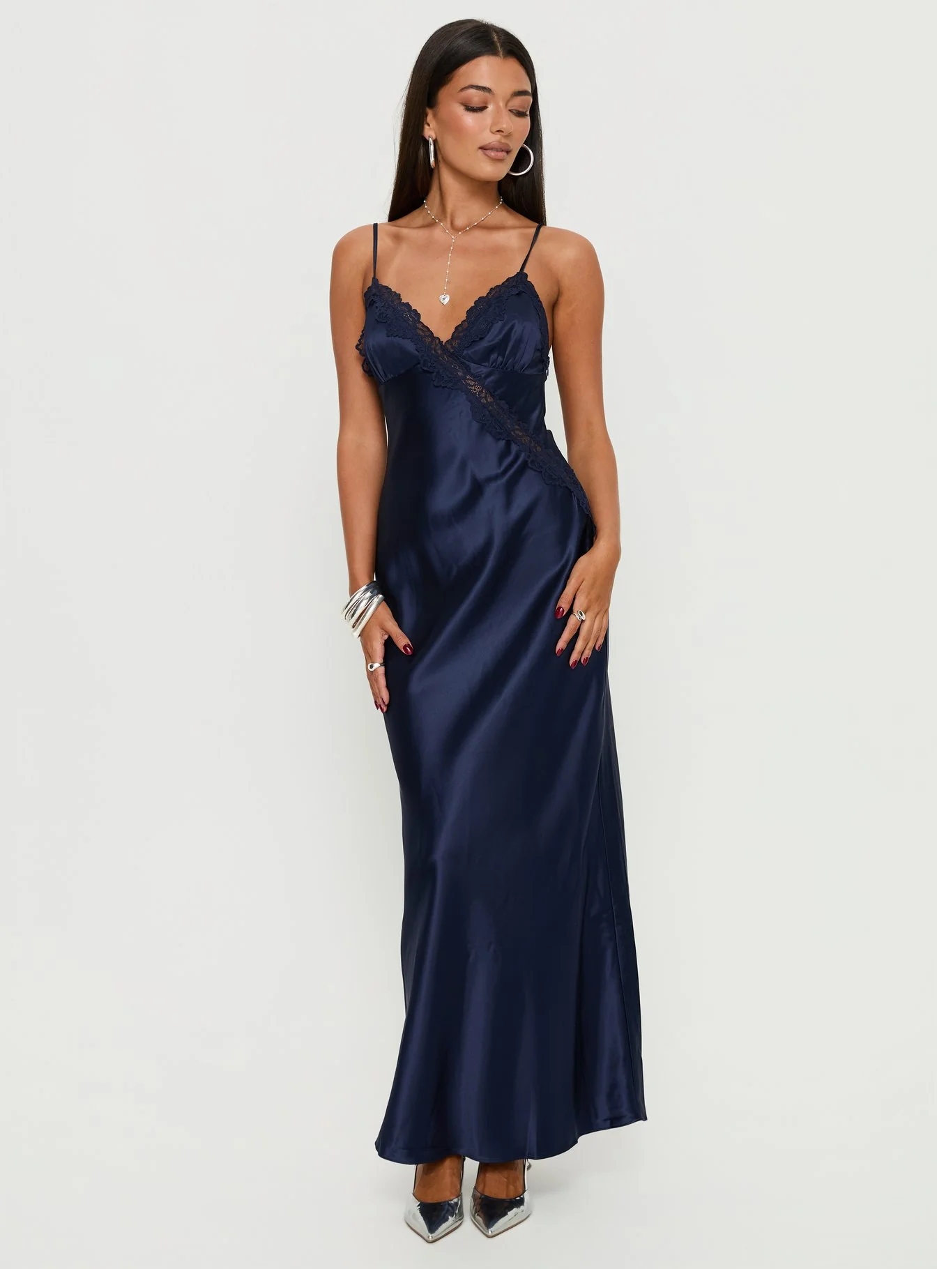 Madelene Lace V Neck Maxi Dress Navy