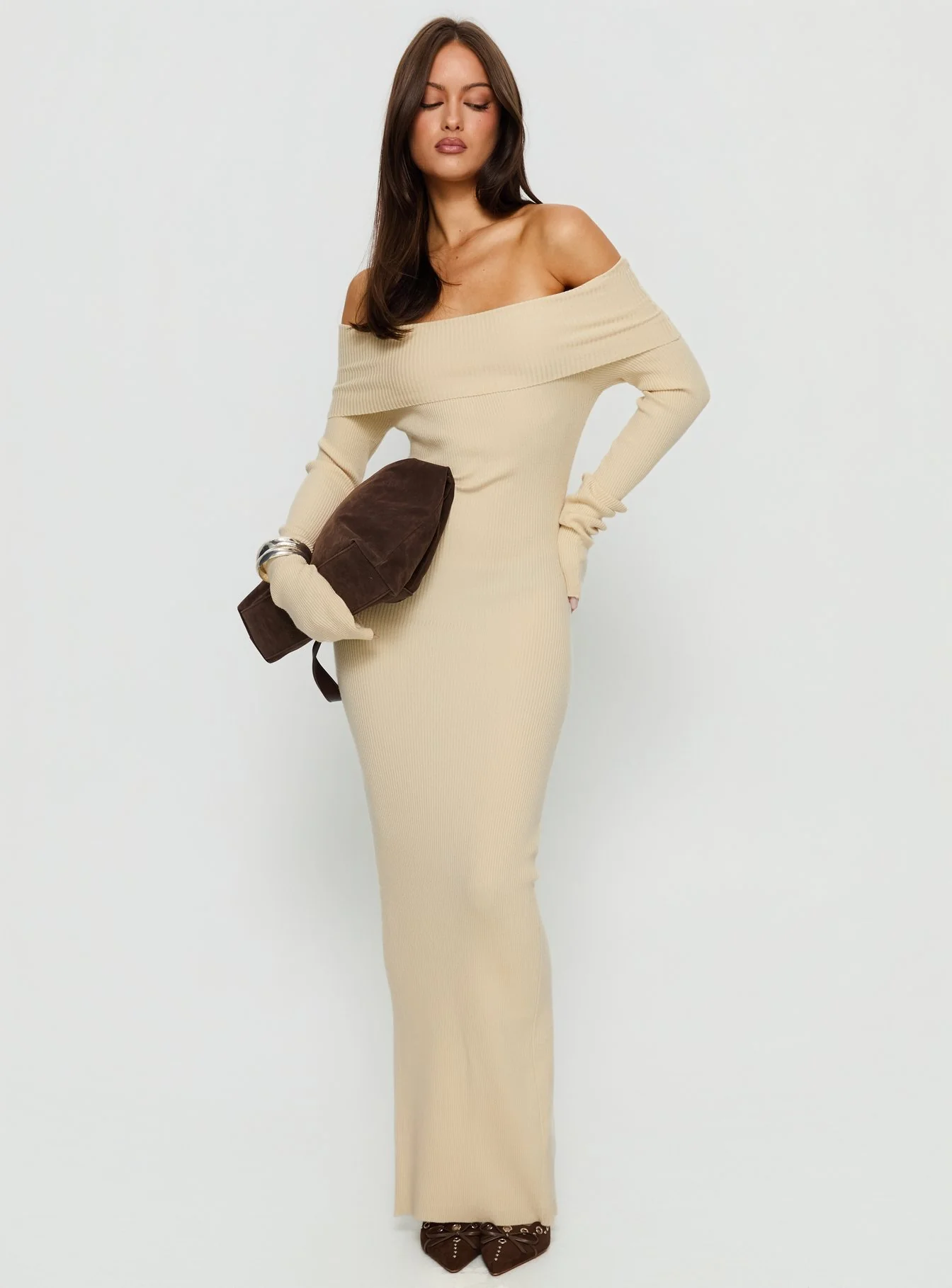 Phylis Off The Shoulder Maxi Dress Cream