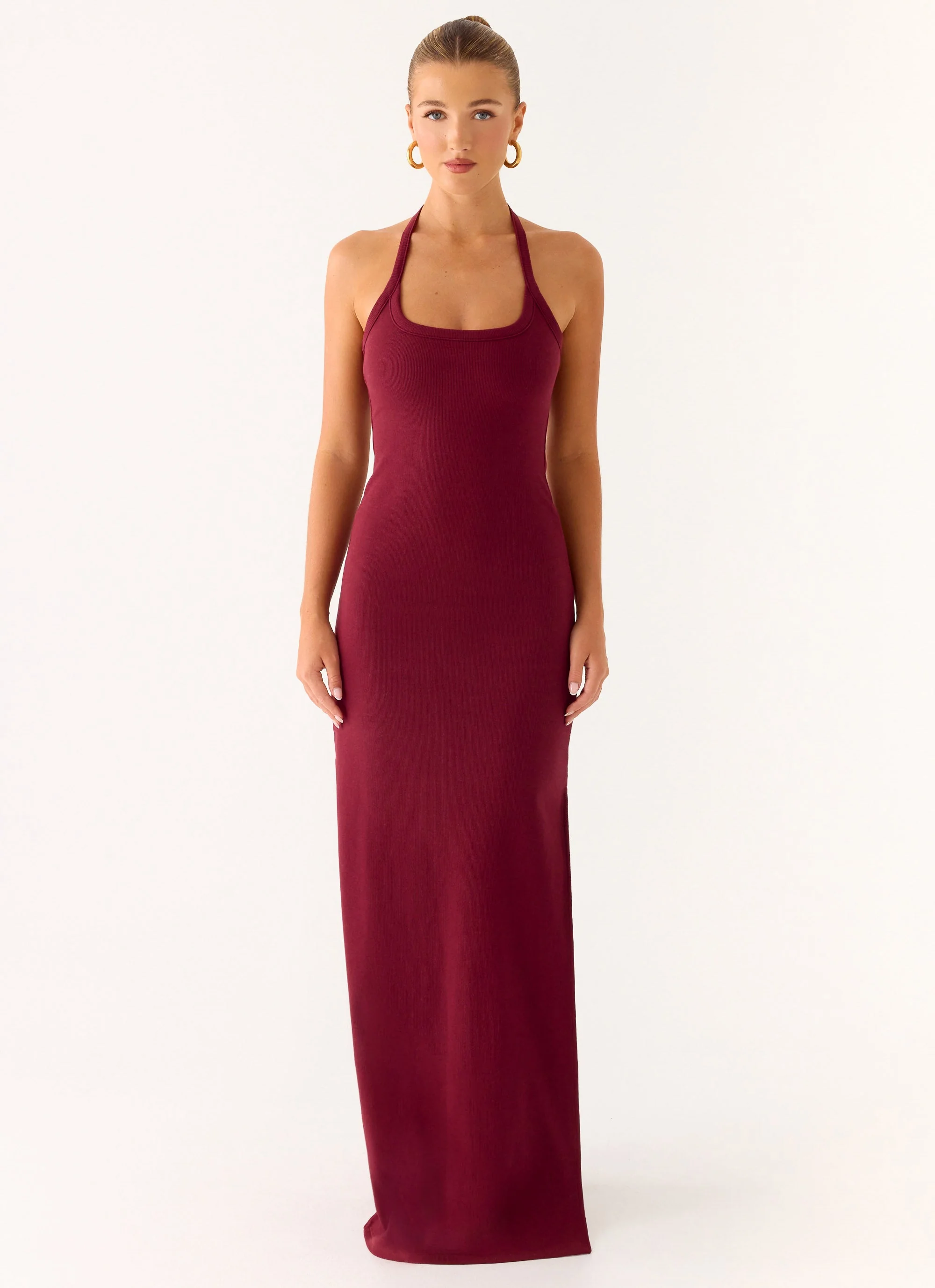 Kill This Love Ribbed Maxi Dress - Dark Cherry