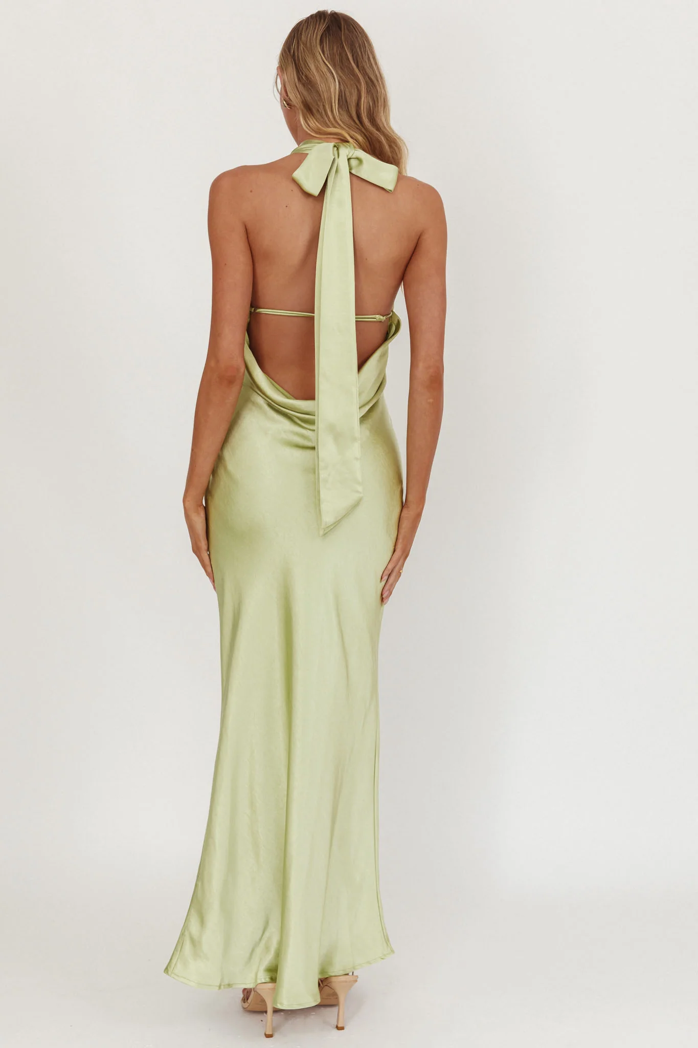 Italia Azure Crossover Halterneck Maxi Dress Pistachio