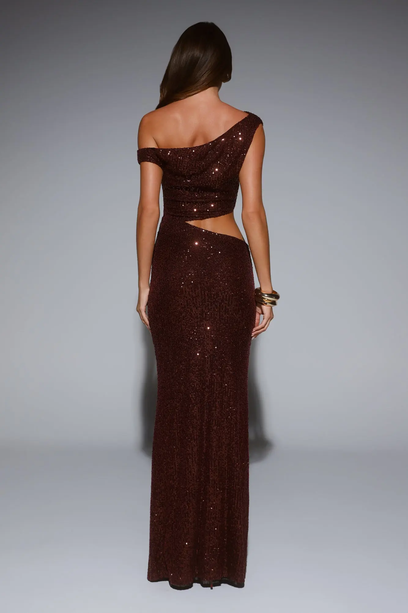 Starlit Sparkle Off Shoulder Sequin Maxi Dress Plum