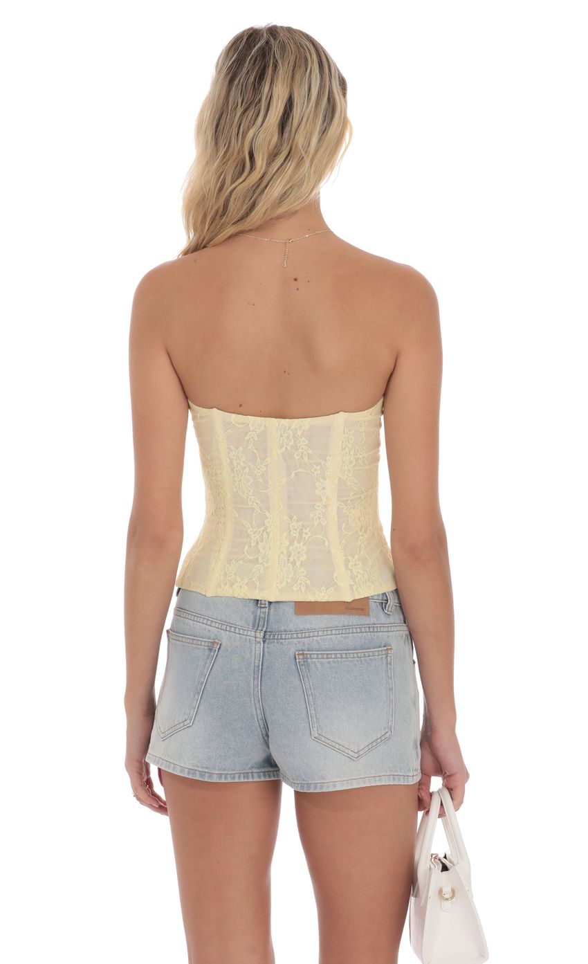 Strapless Lace Corset Top in Yellow