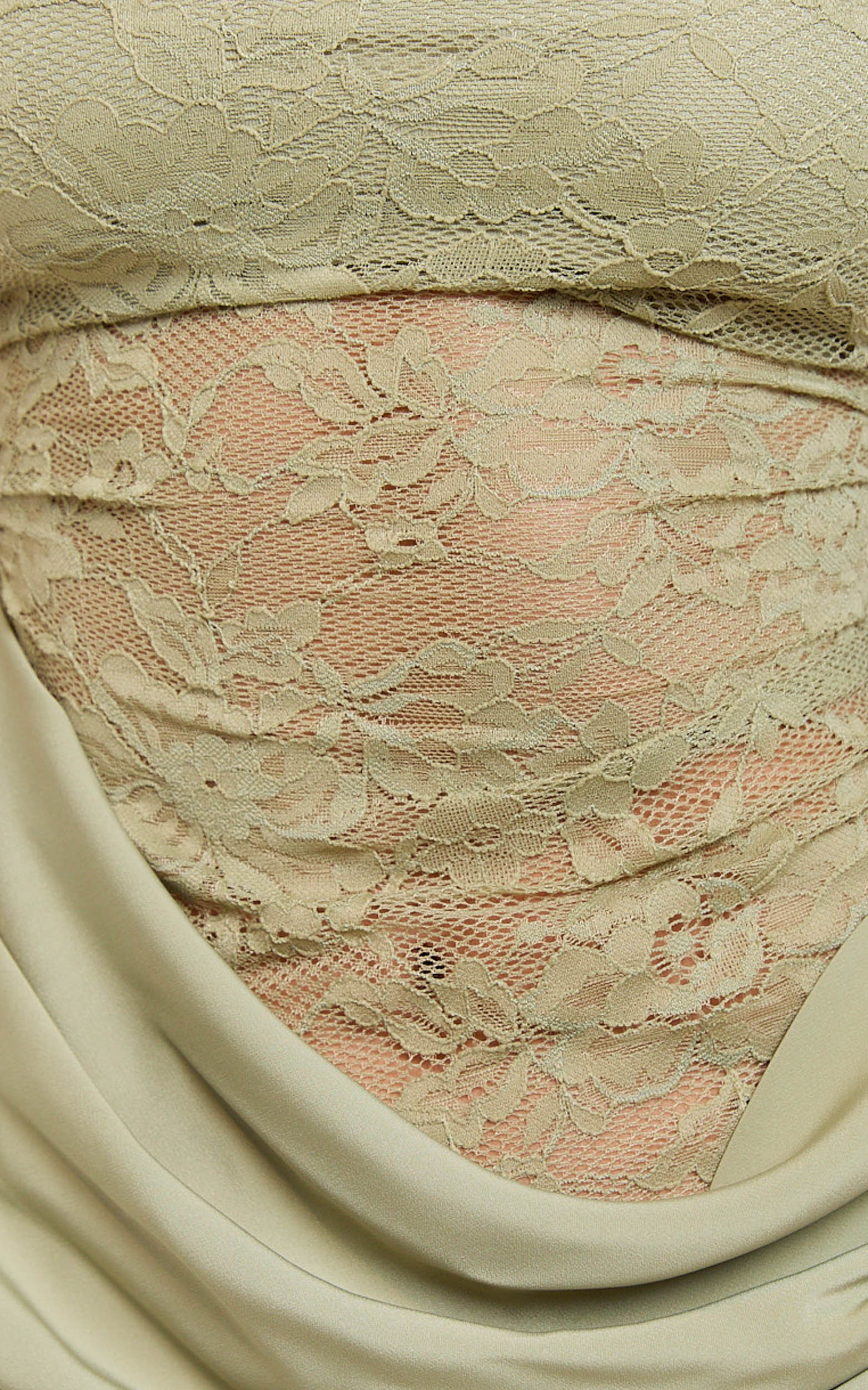 Rania Mini Dress Square Neck Cowl Waist Lace Dress in Sage