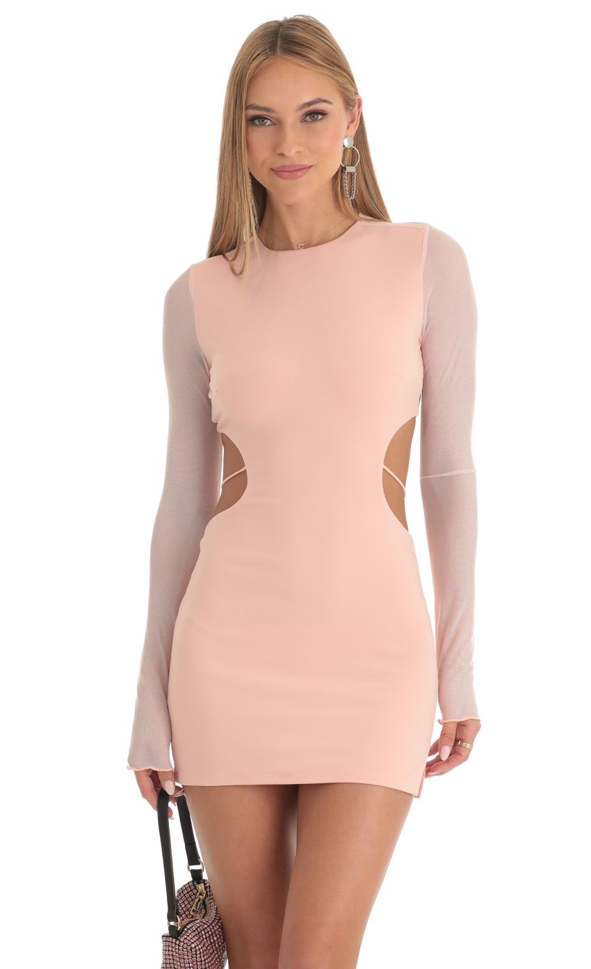 Long Sleeve Open Back Dress in Peach