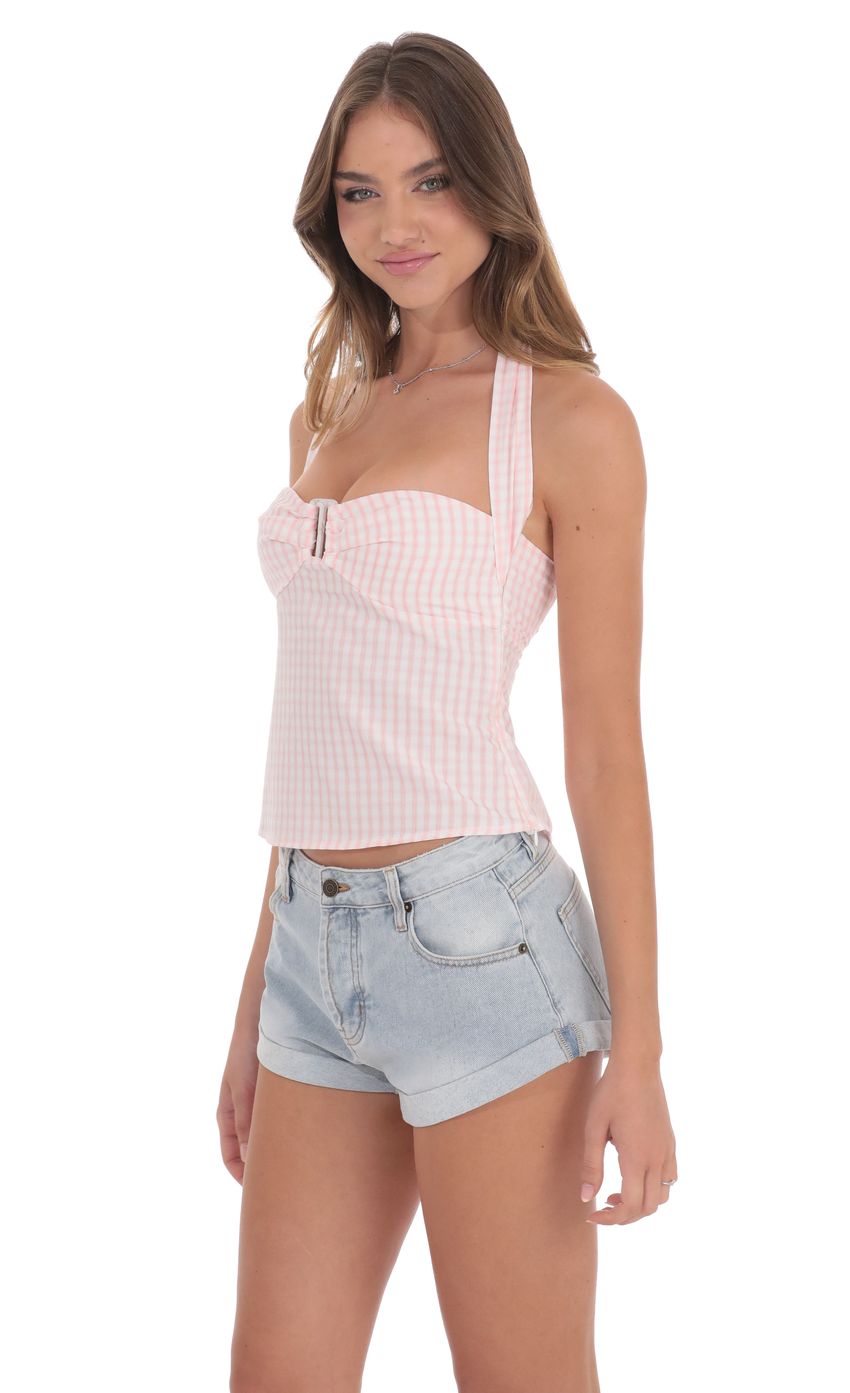 Halter Top In Pink Plaid