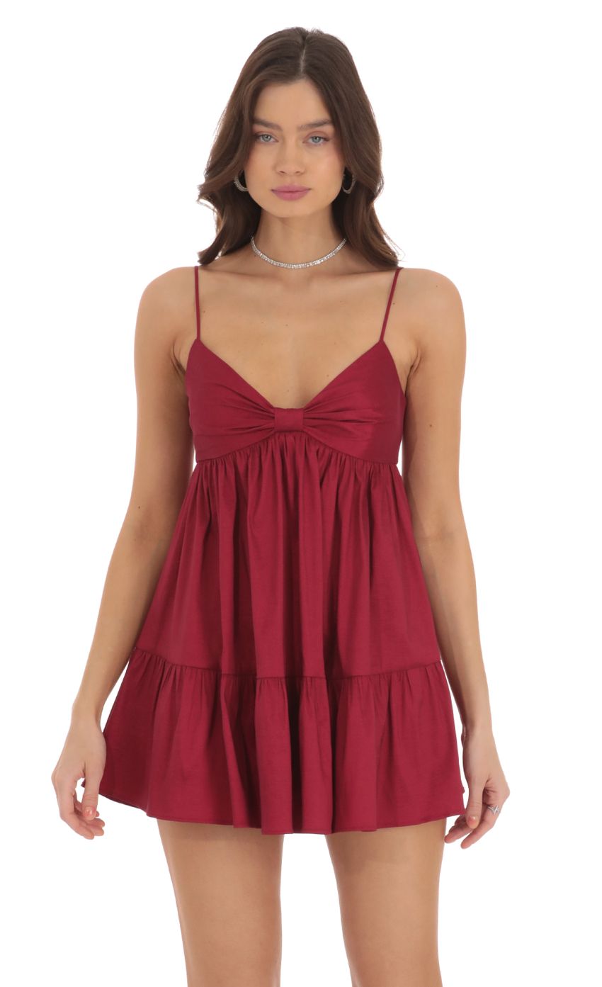 Bow Babydoll Dress in Maroon