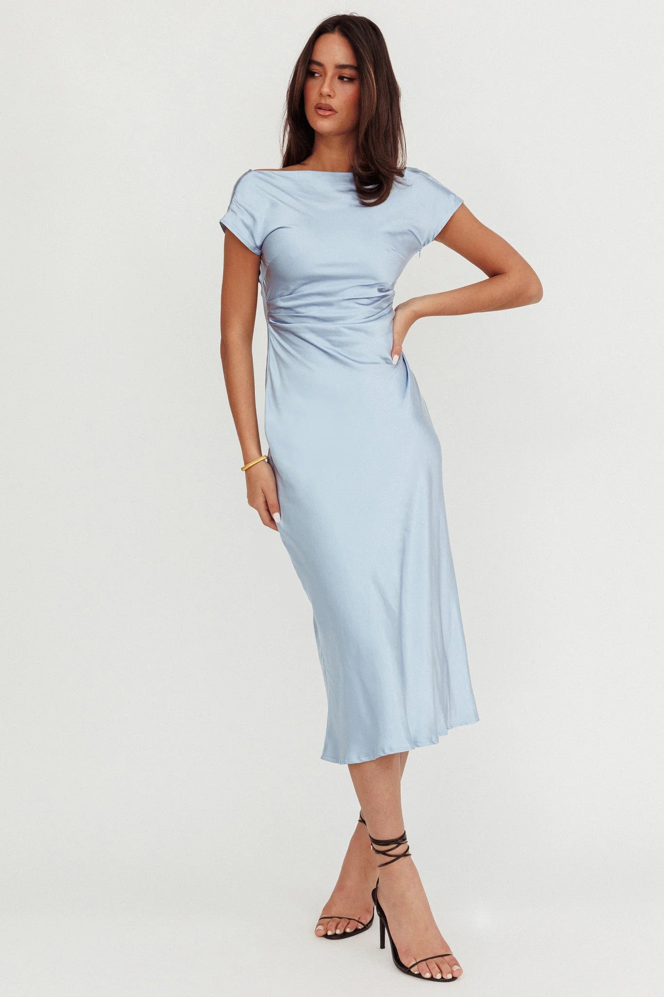 Loveland Cap Sleeve Cowl Back Midi Dress Baby Blue