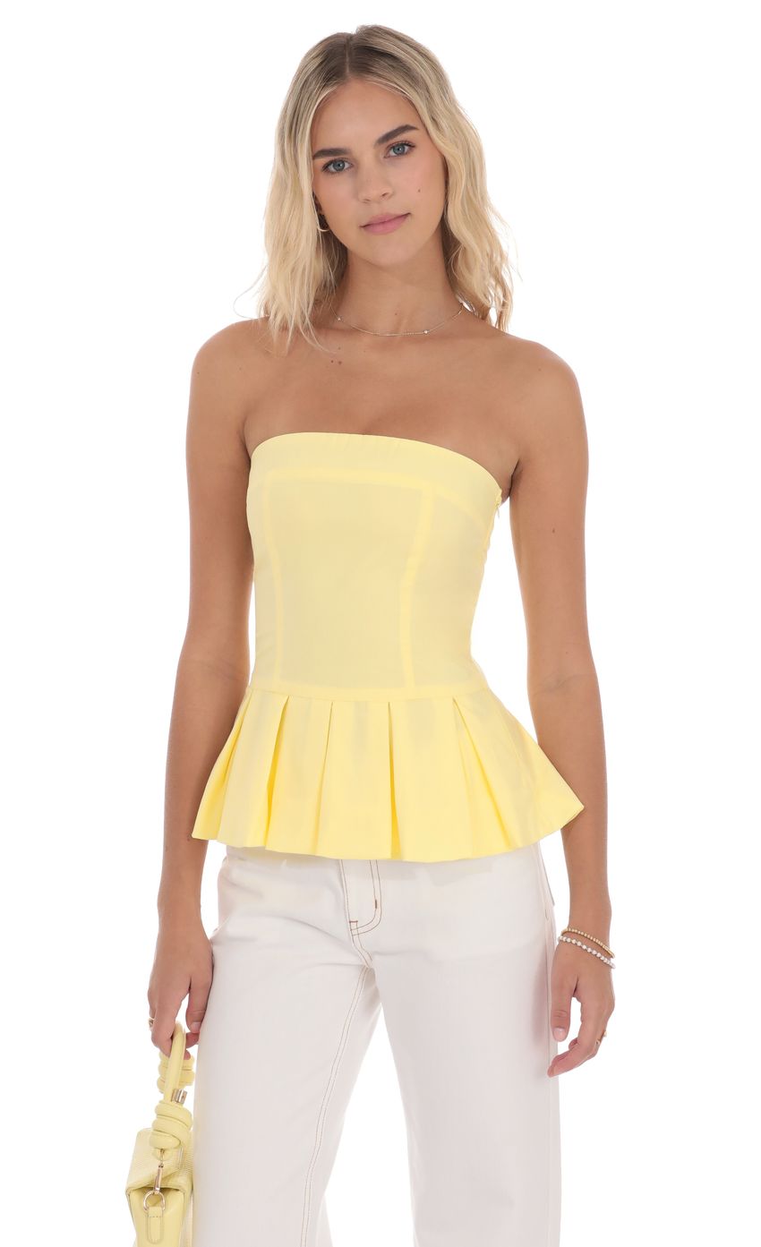 Strapless Peplum Top in Yellow