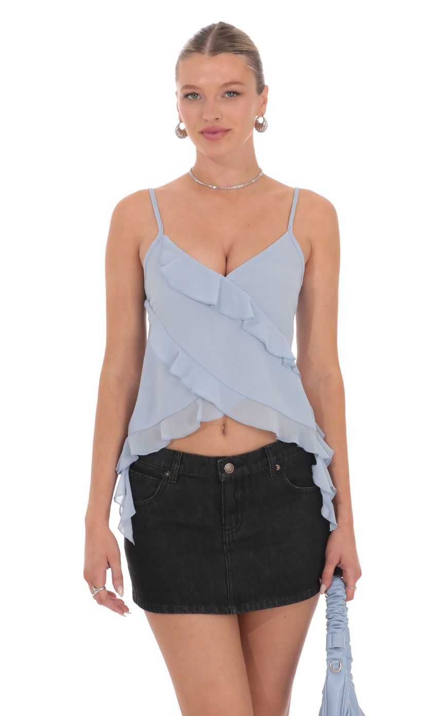 Ruffle Tassel Top in Sky Blue