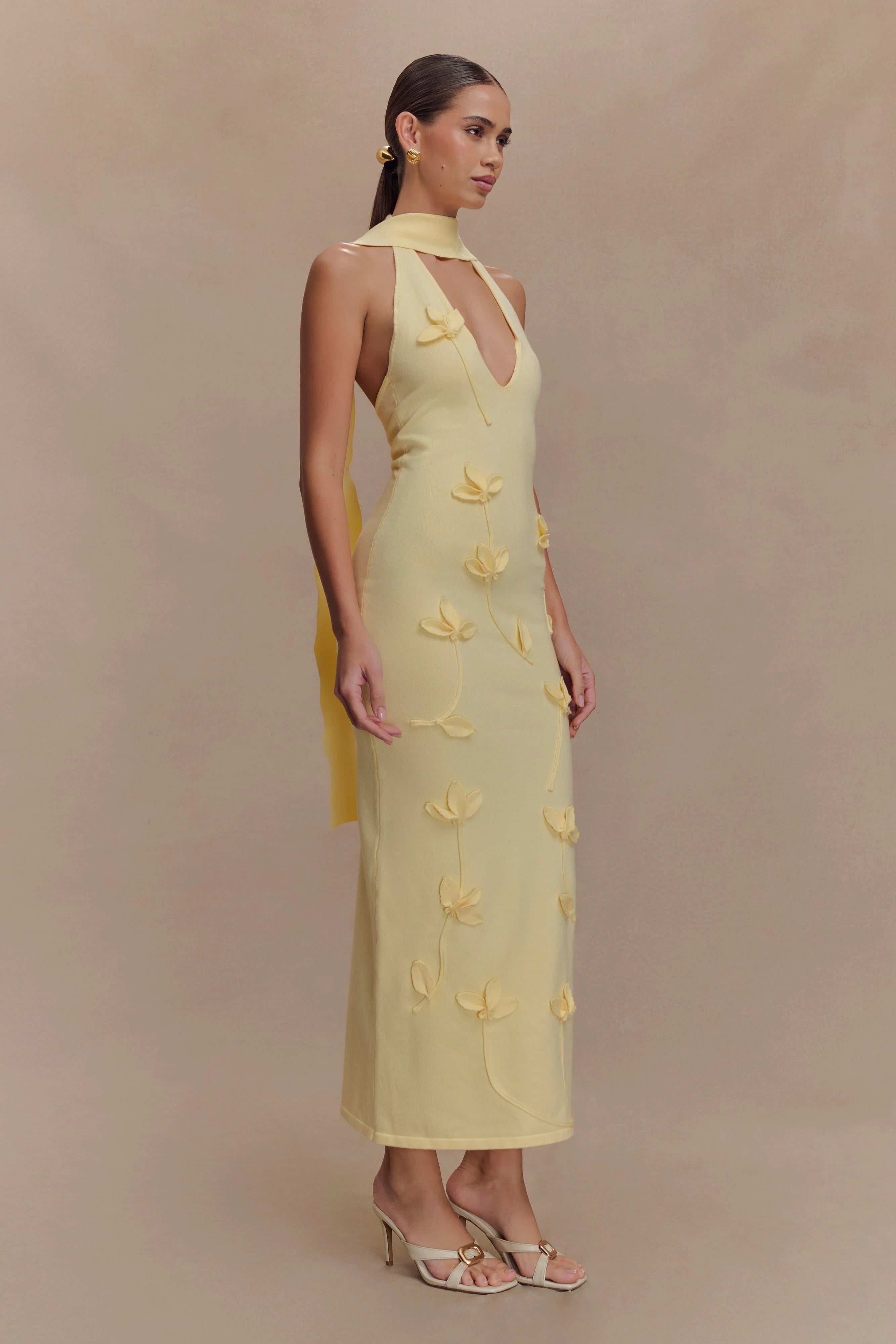 Wynn Floral Knit Midi Dress - Lemon