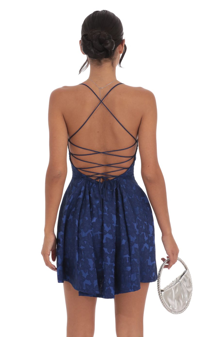 Jacquard Fit and Flare Dress in Navy