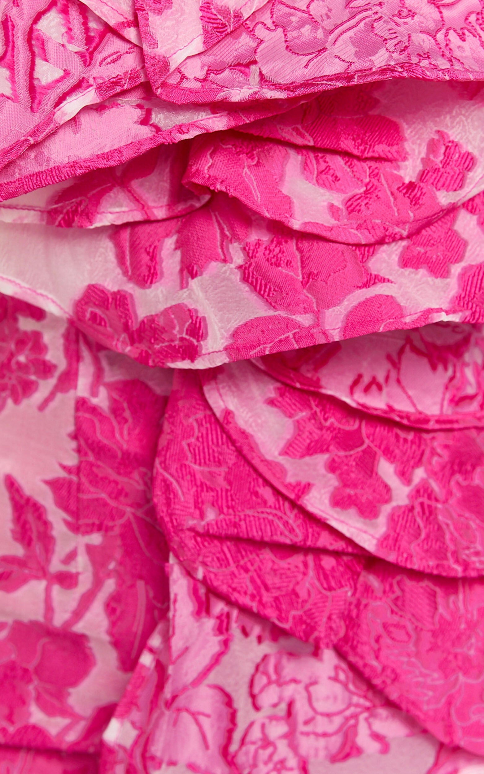 Amalie The Label - Frederika Strapless Ruffle Detail Jacquard Mini Dress in Hot Pink