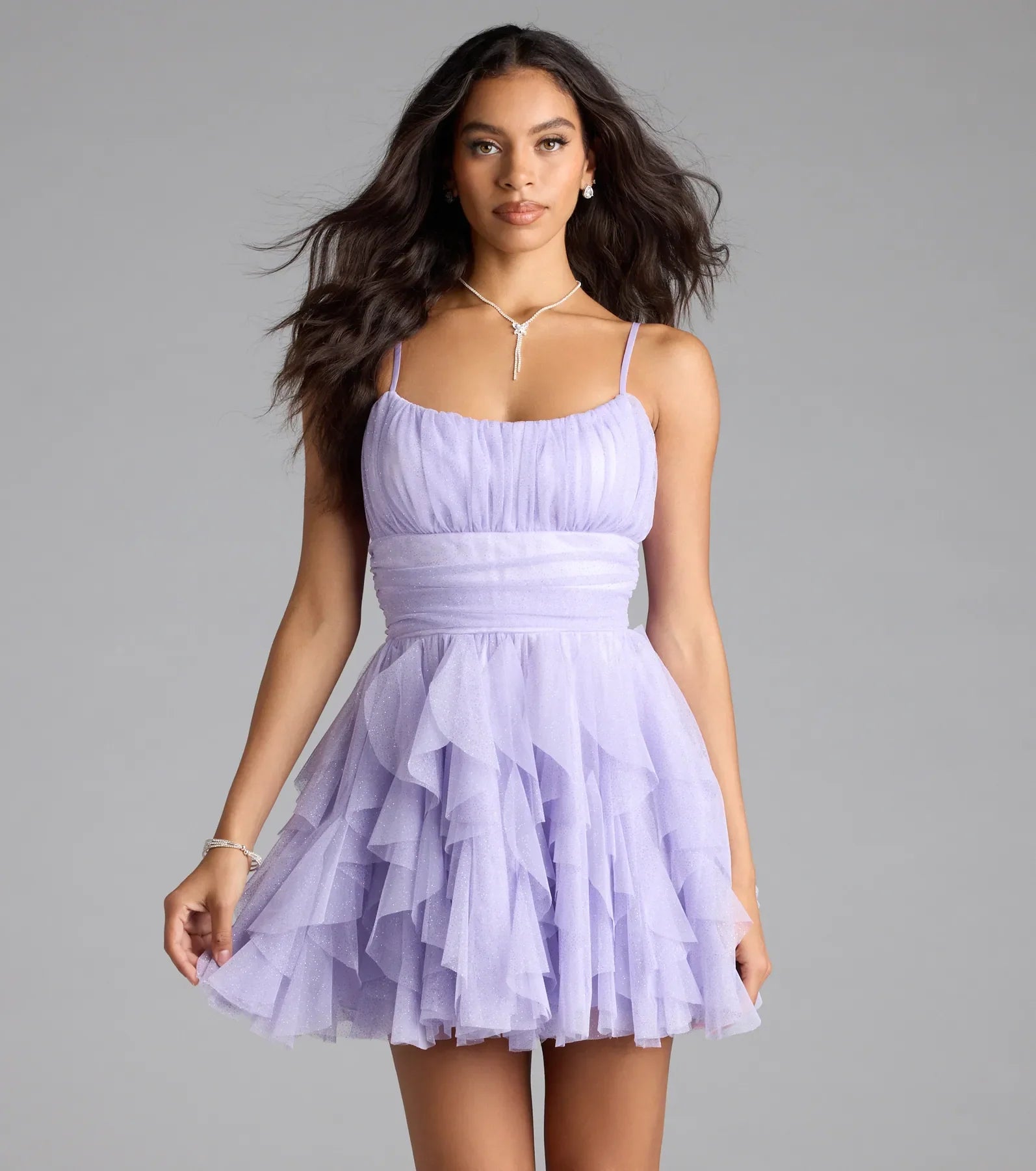 Louisa Ruffle Glitter Skater Short Dress