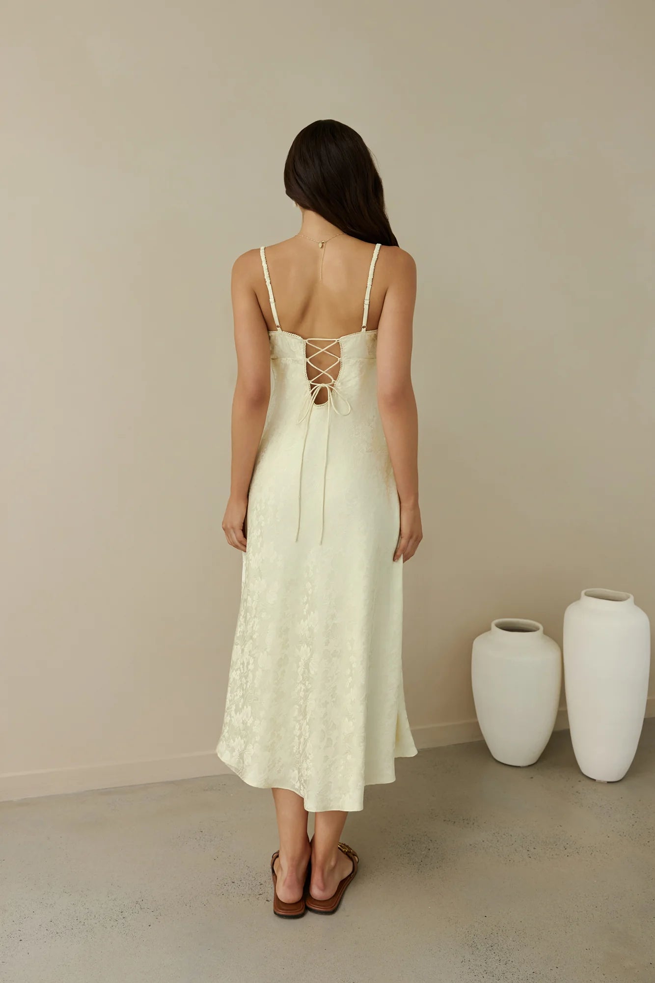 Kaiya Jacquard Satin Midi Dress Yellow