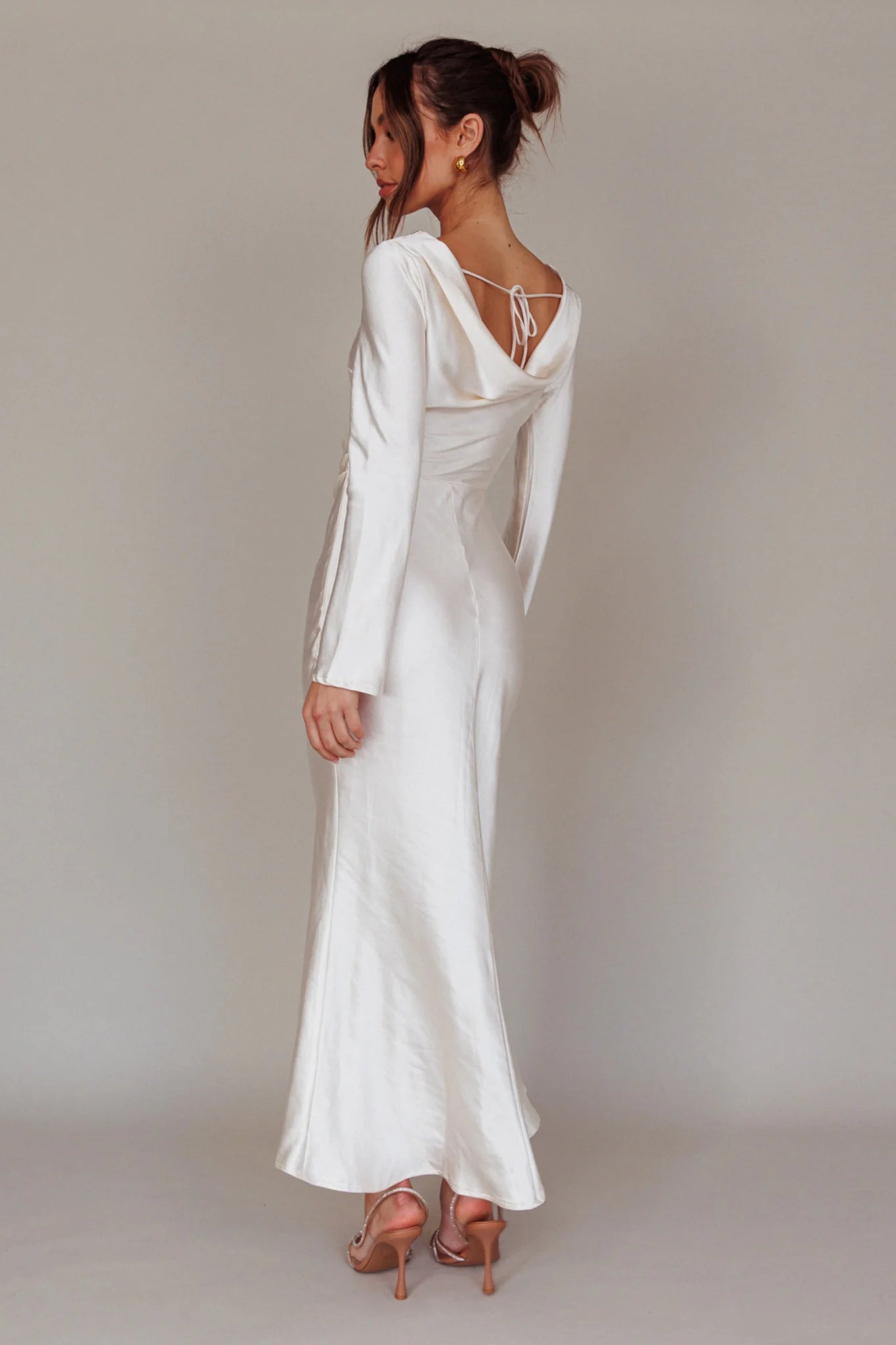 Loveland Cowl Back Midi Dress Oyster