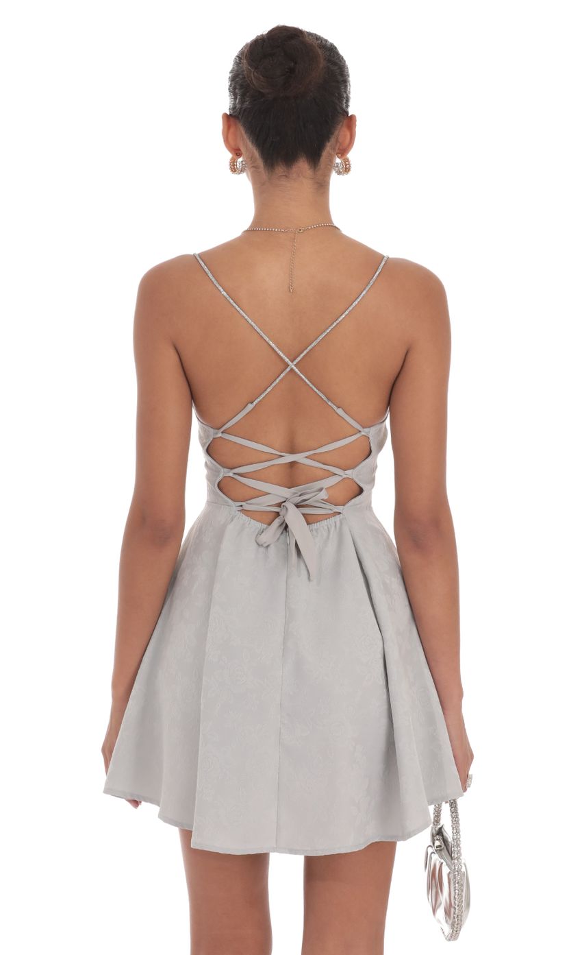 Rhinestone Jacquard A-line Dress in Grey