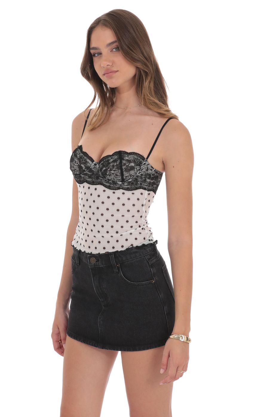 Lace Bust Polka Dot Top in White