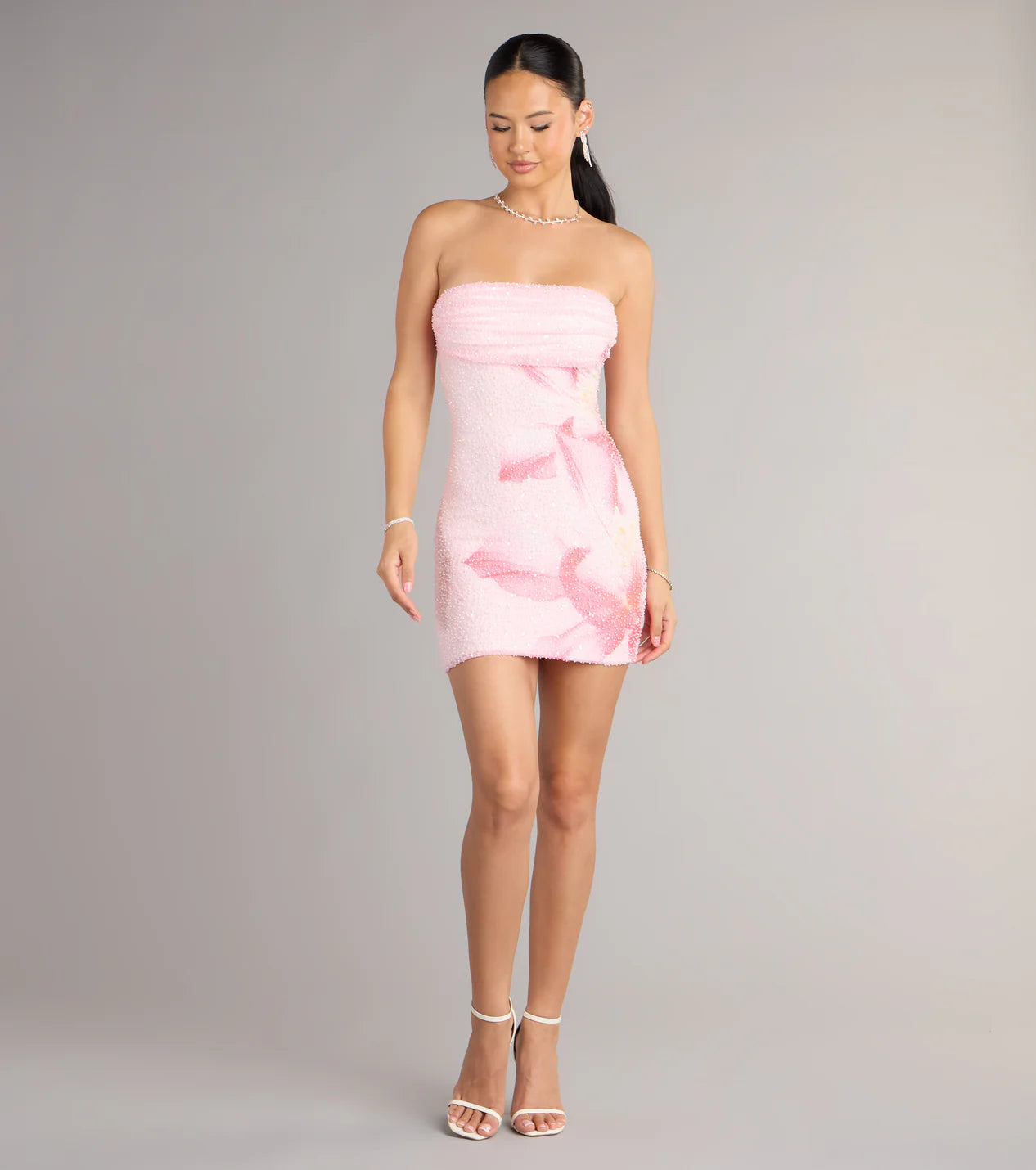 Hilary Tropical Floral Bead Mini Dress