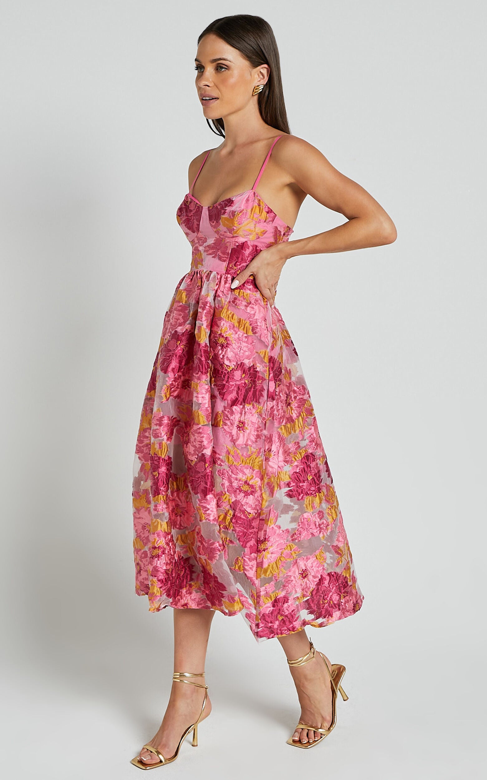 Brailey Midi Dress - Aline Corset Detail Dress in Light Pink