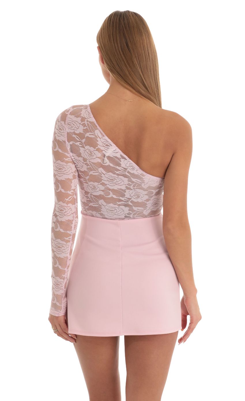 Lace One Shoulder Dress in Pink