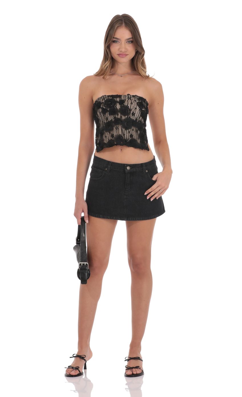 Textured Lace Strapless Top in Black