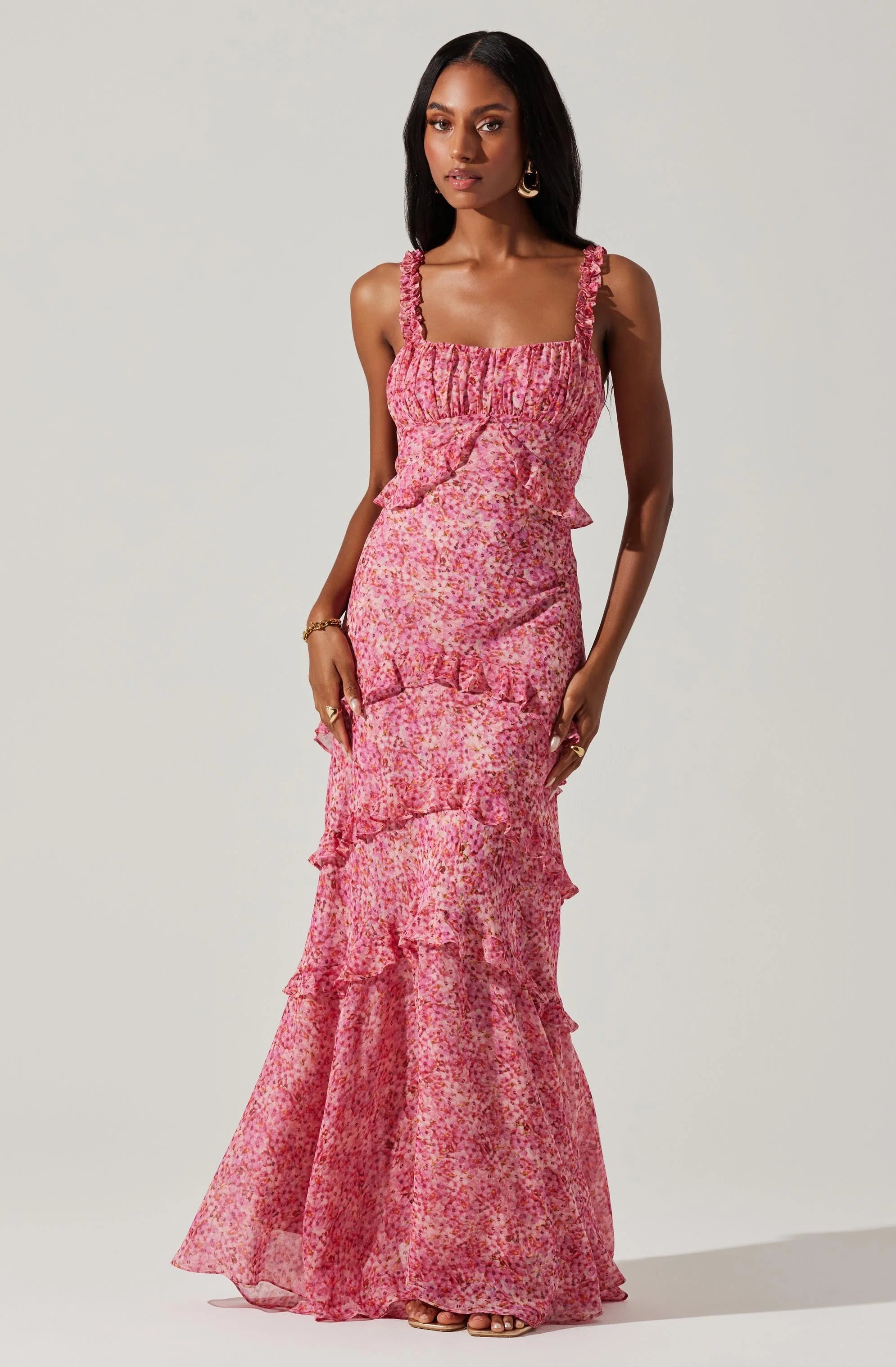 Olina Floral Ruffle Maxi Dress