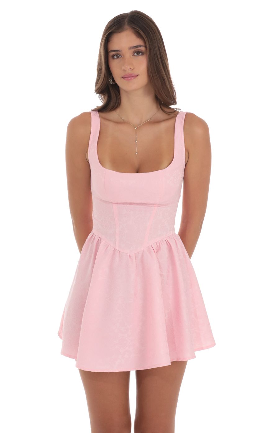 Jacquard Open Back Bow Dress in Pink