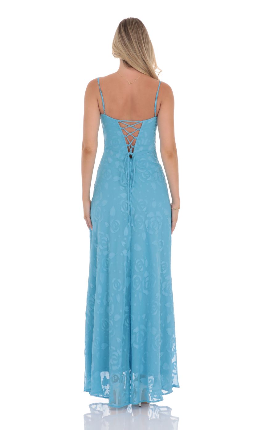 Burnout Lace-Up Maxi Dress in Aqua