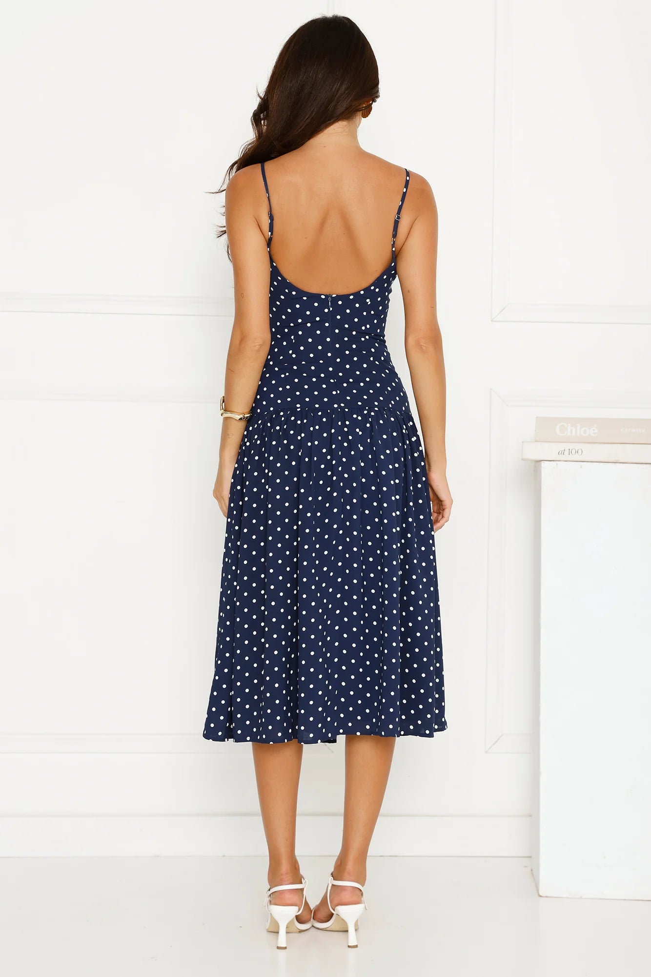 Polka Dot Charm Midi Dress Navy
