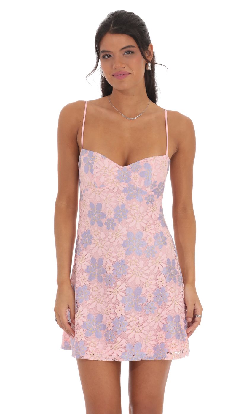 Lace Floral Babydoll Dress in Pink